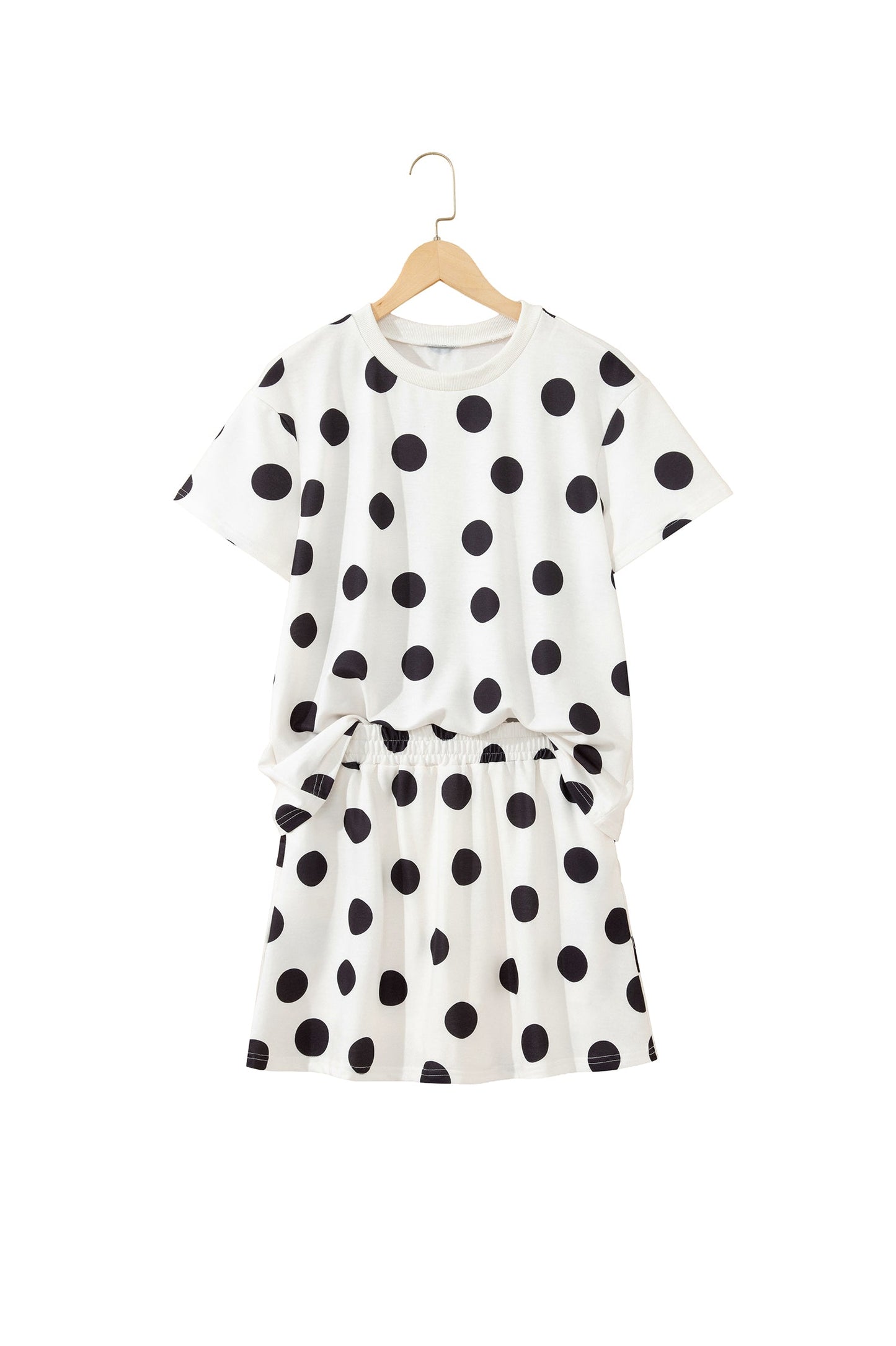 White Polka Dot Short Sleeve Top Casual Skort 2pcs Outfit
