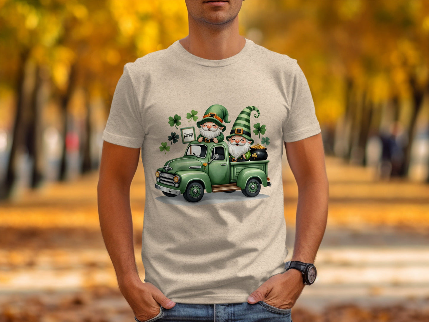St Patricks Day T-Shirts, Lucky Gnomes, Green Truck, Four Leaf Clover, Irish, Leprechaun, Holiday, Festive, Cute