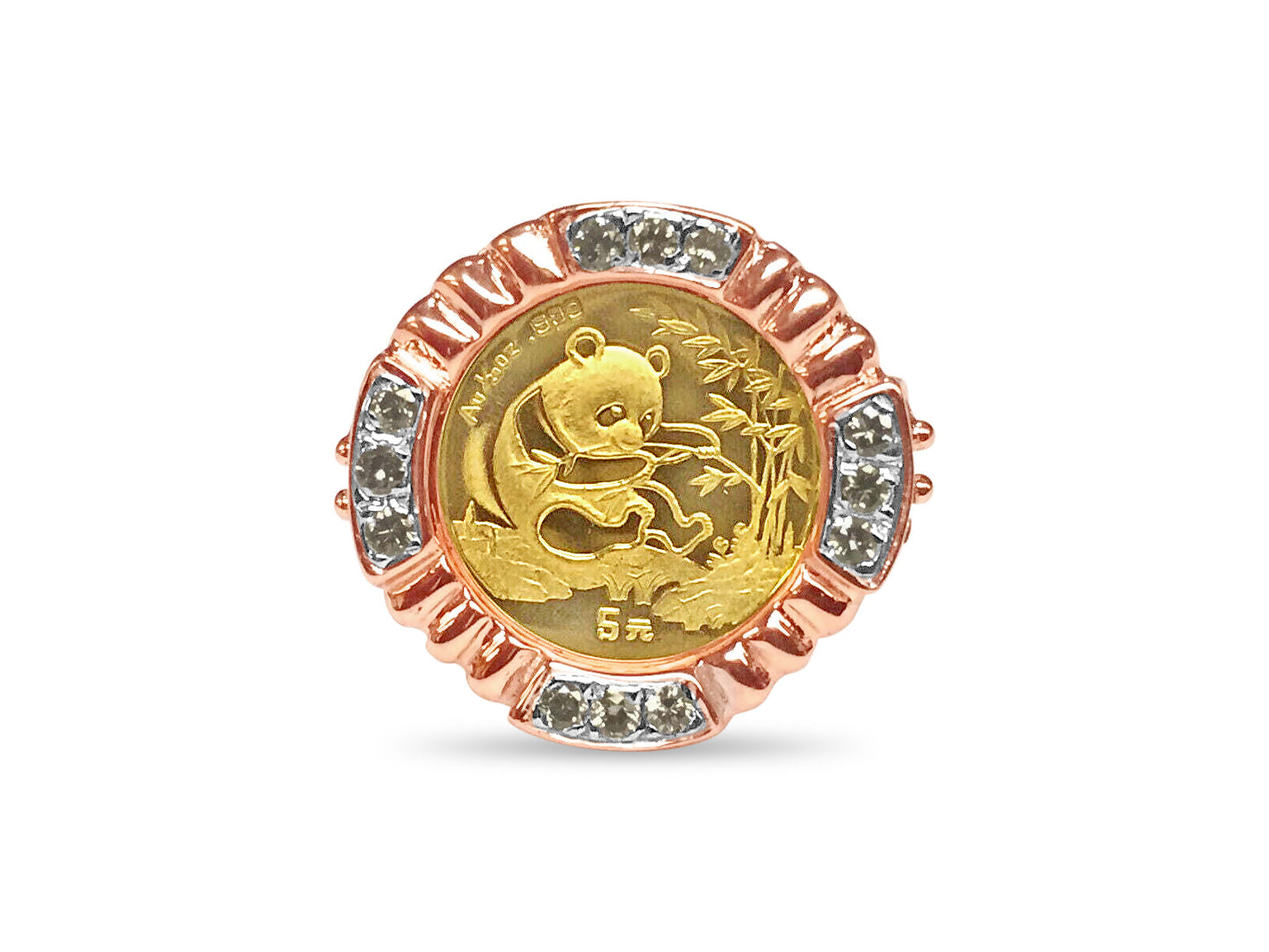 Fancy Solid White/Yellow/Rose Gold Handmade Coin Ring , Chinese Panda Bear Coin ,