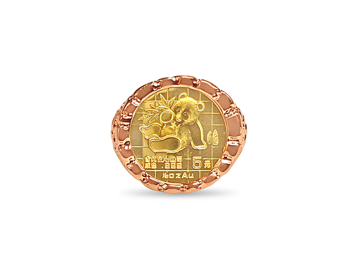 Nugget Solid White/Yellow/Rose Gold Handmade Coin Ring , Chinese Panda Bear Coin ,