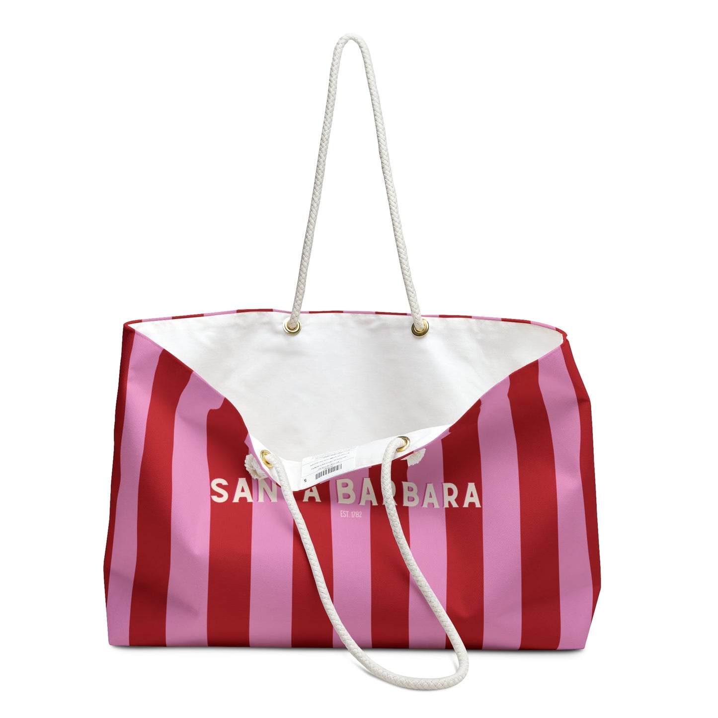 J'adore Santa Barbara Striped Weekender Bag — Pink & Red Beach Tote