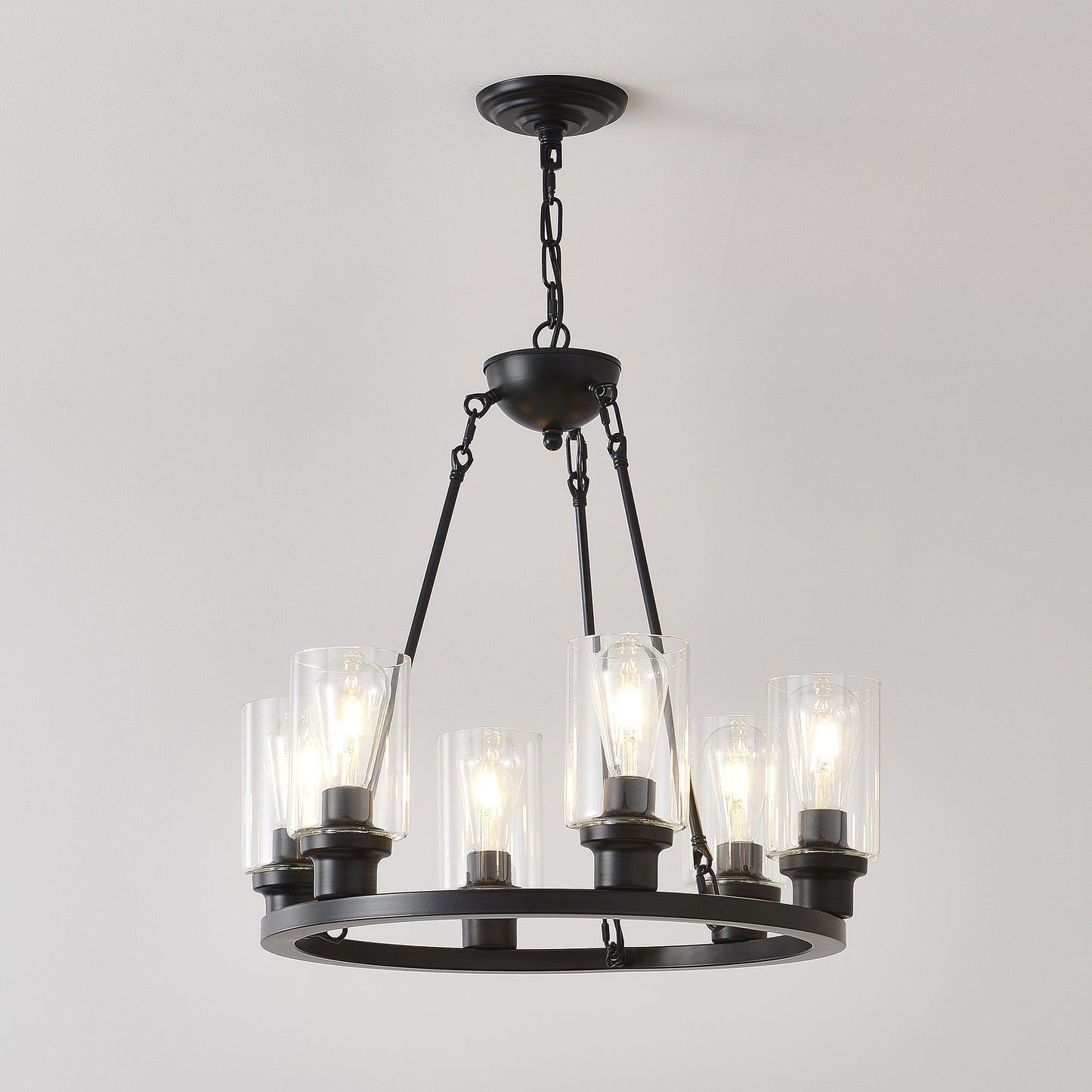 6-Light Black Wagon Wheel Chandelier