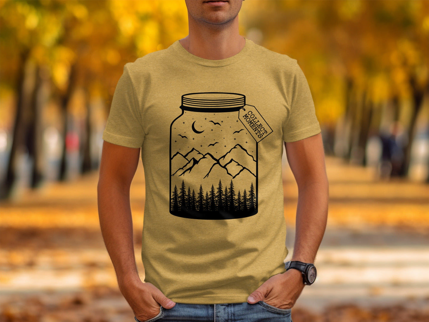 Collect Moments Jar with Mountains Scene Design T-Shirt