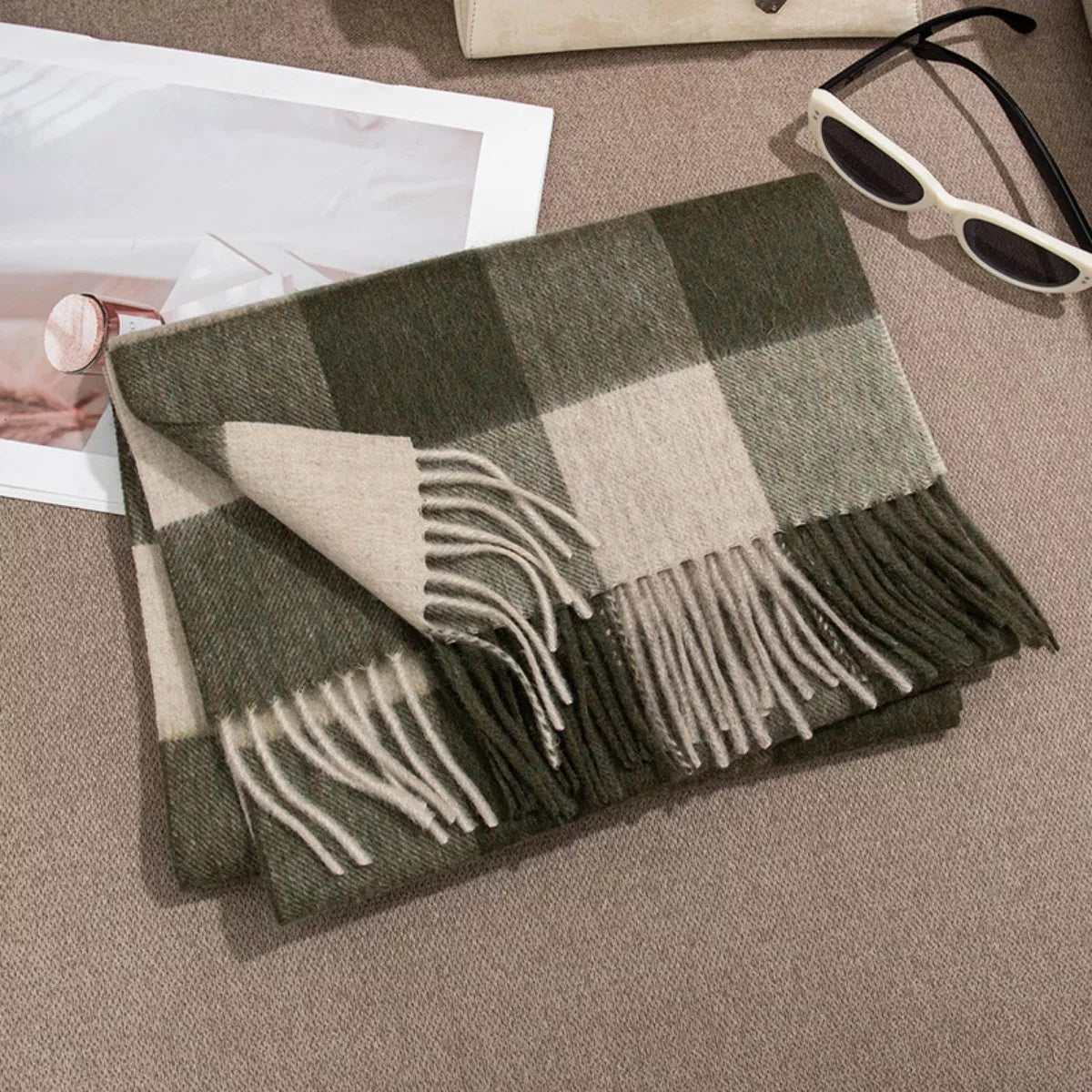 Plaid Fringe Scarf