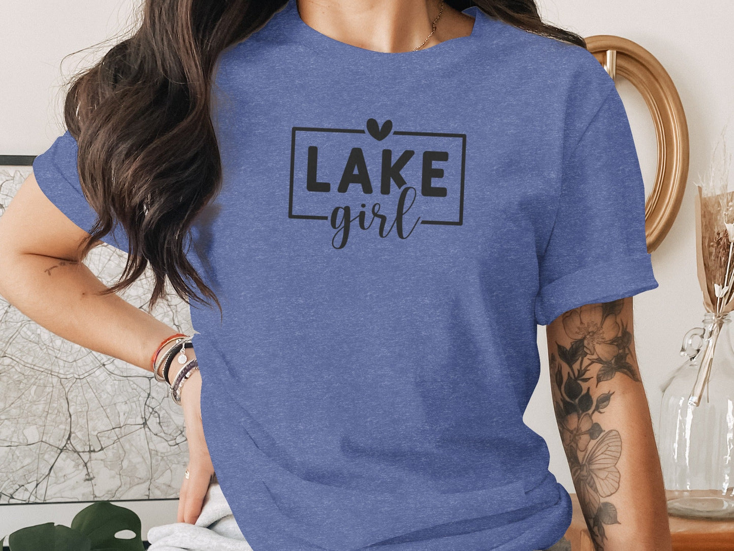 Lake Girl Simple Vector Design Heart Above Graphic T-Shirt