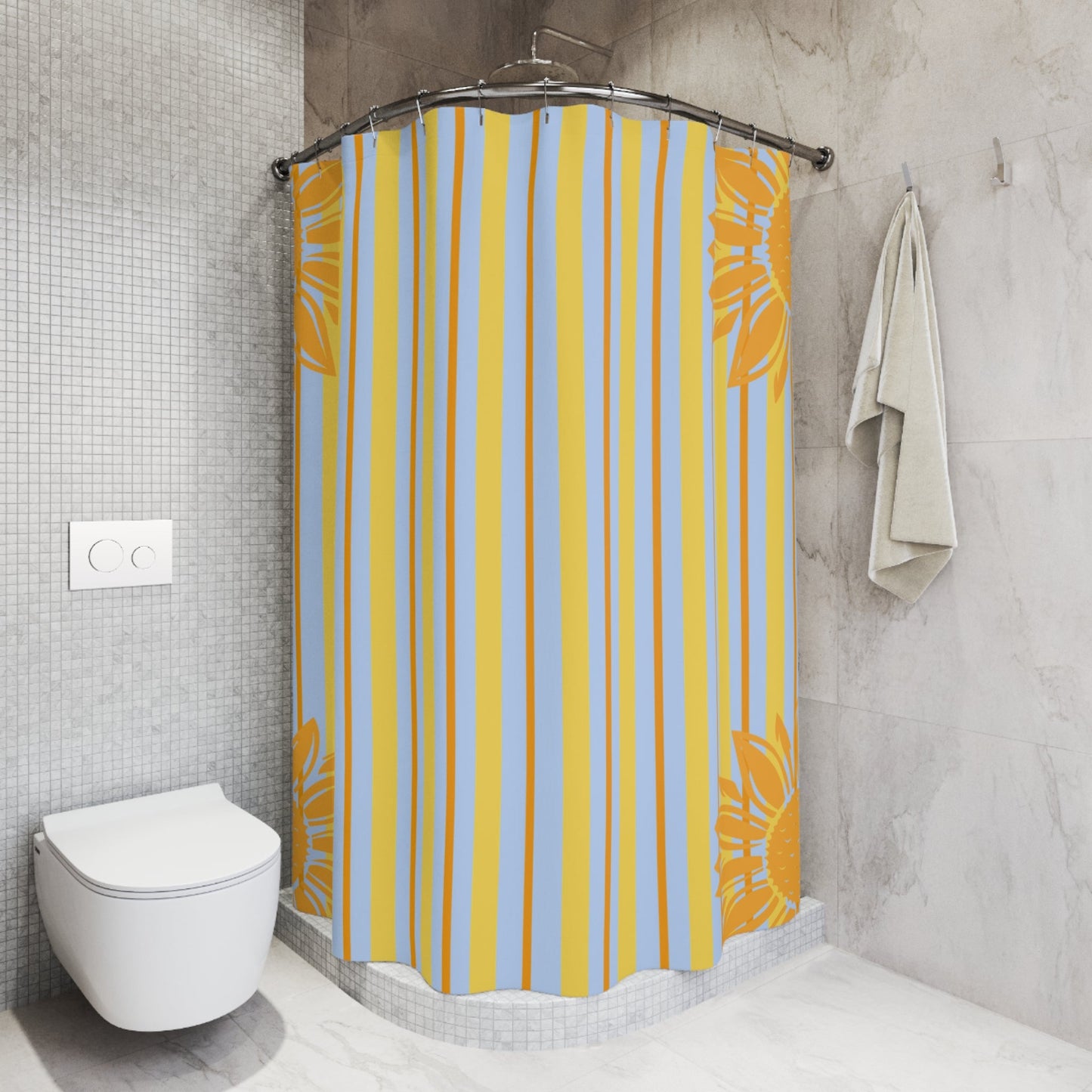 Preppy Sunflower Stripe Shower Curtain — Cute Kid's Bathroom Decor