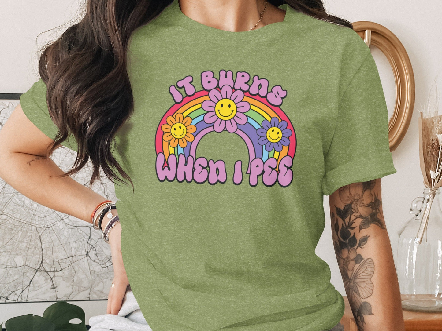 It Burns When I Pee Rainbow Flowers Graphic T-Shirt