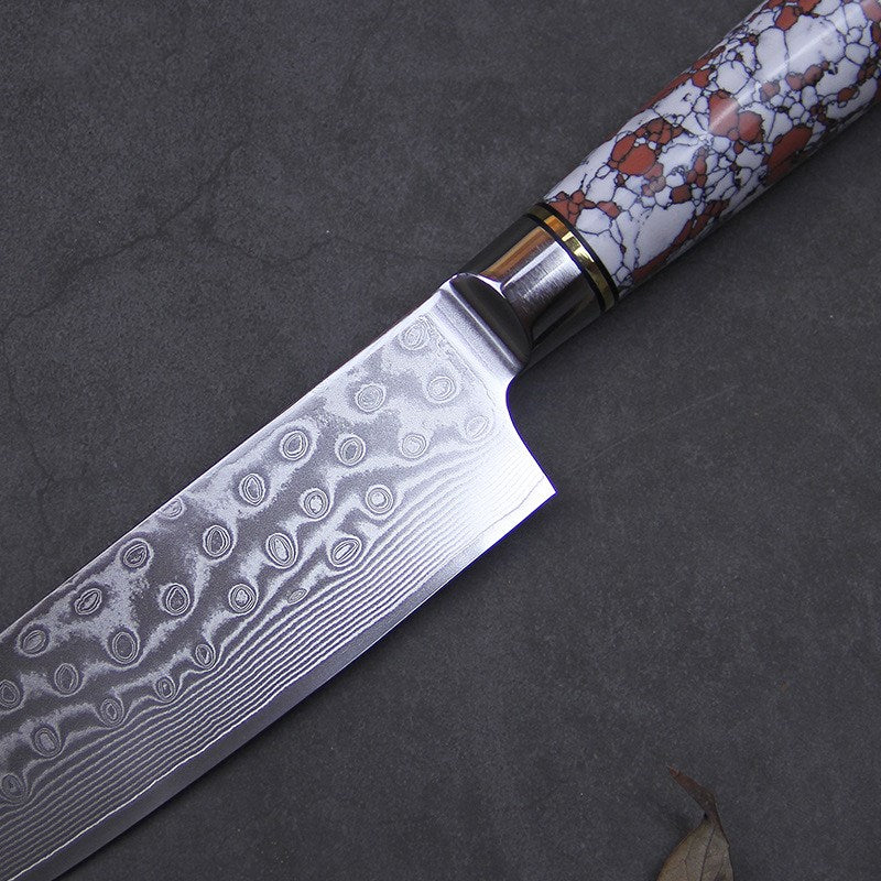 Damascus Steel Kitchen Knife with Turquoise Handle (8")