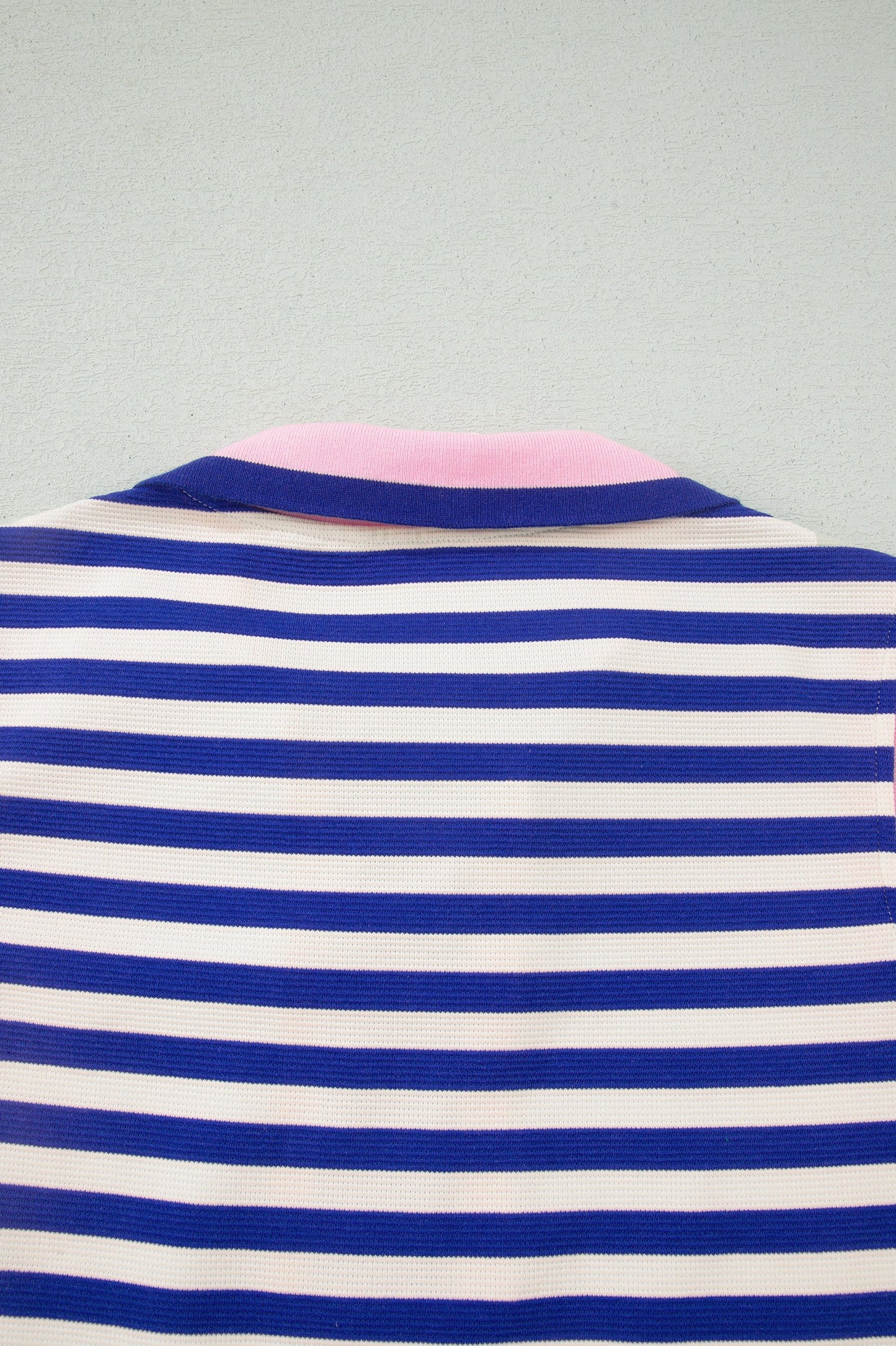 Dark Blue Textured Stripe Print Contrast Trim Zip Collar Sleeveless 2pcs Skort Set
