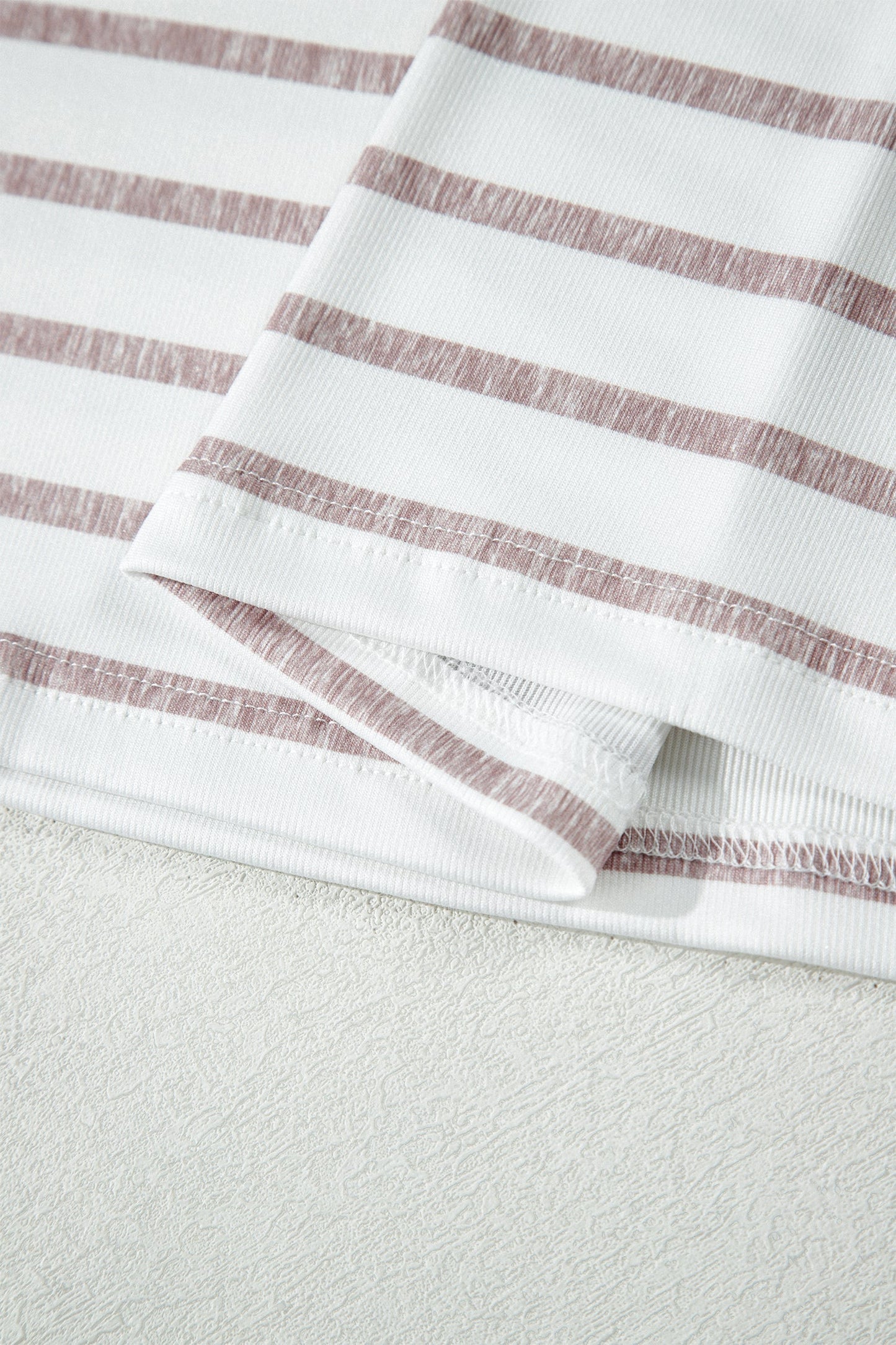 Khaki Stripe Color Block Trim Round Neck Short Sleeve Top