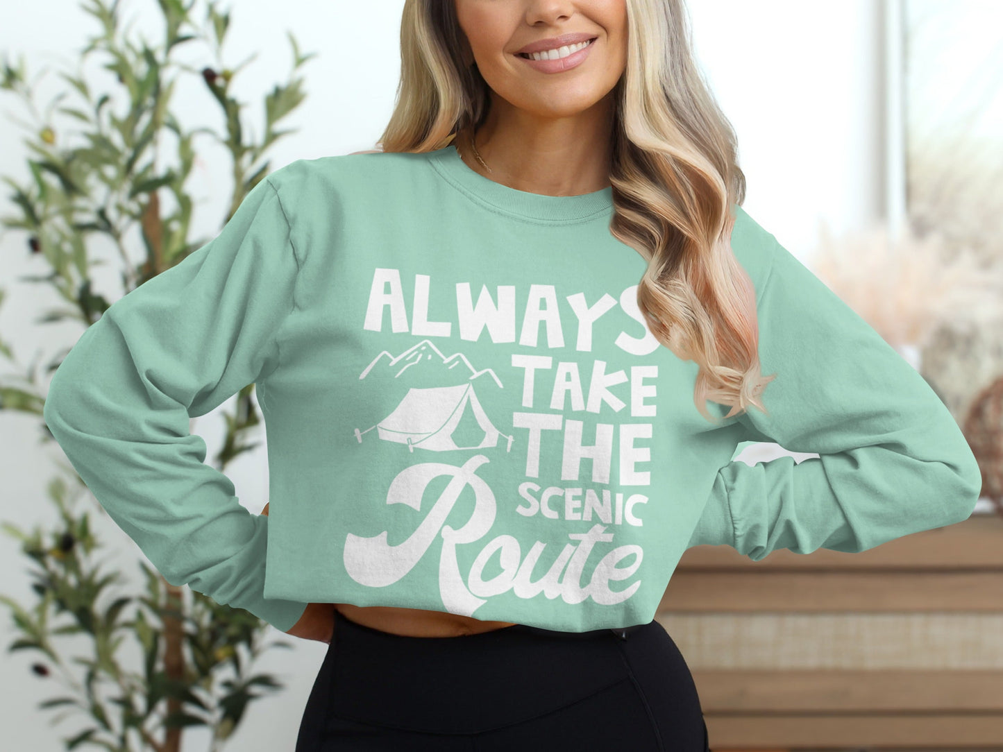 Always Take Scenic Route Camping Adventure Long Sleeve T-Shirt