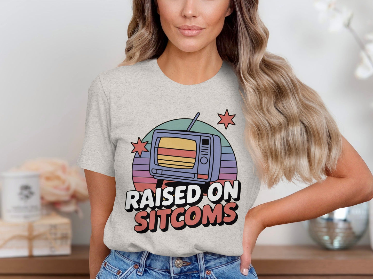 Raised On Sitcoms Retro Television Funny Design T-Shirt