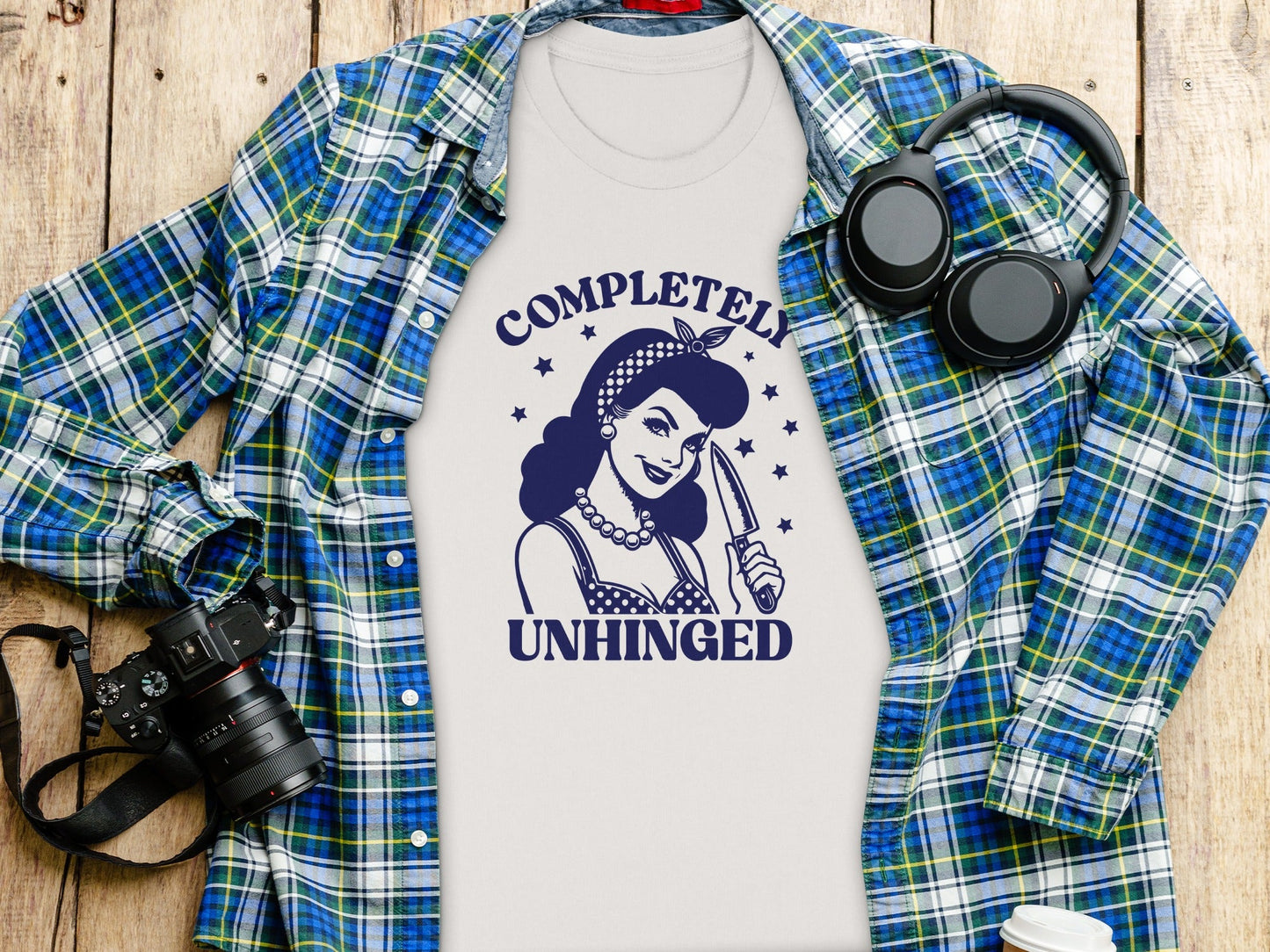 Retro Completely Unhinged Woman Holding Knife T-Shirt