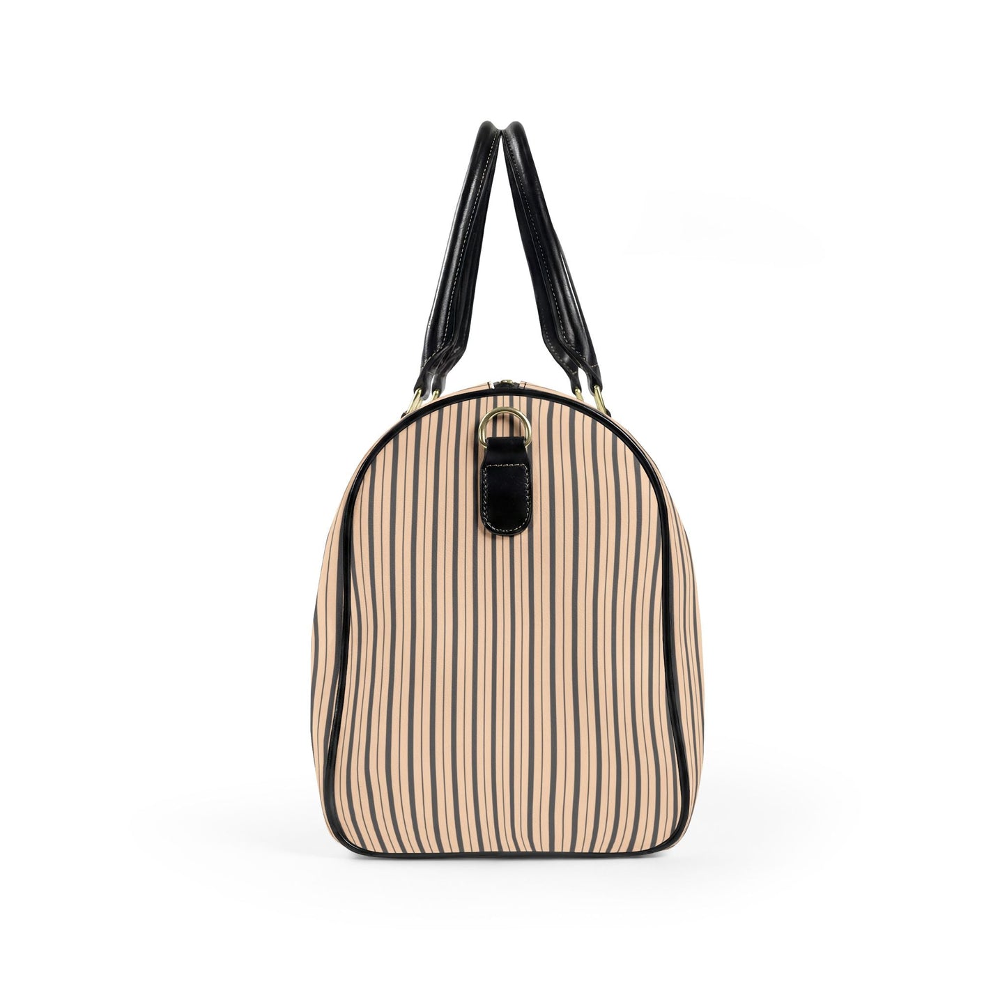 Modern Preppy Leather Travel Bag, BON VOYAGE – Grey/Tan Striped Weekender Duffle