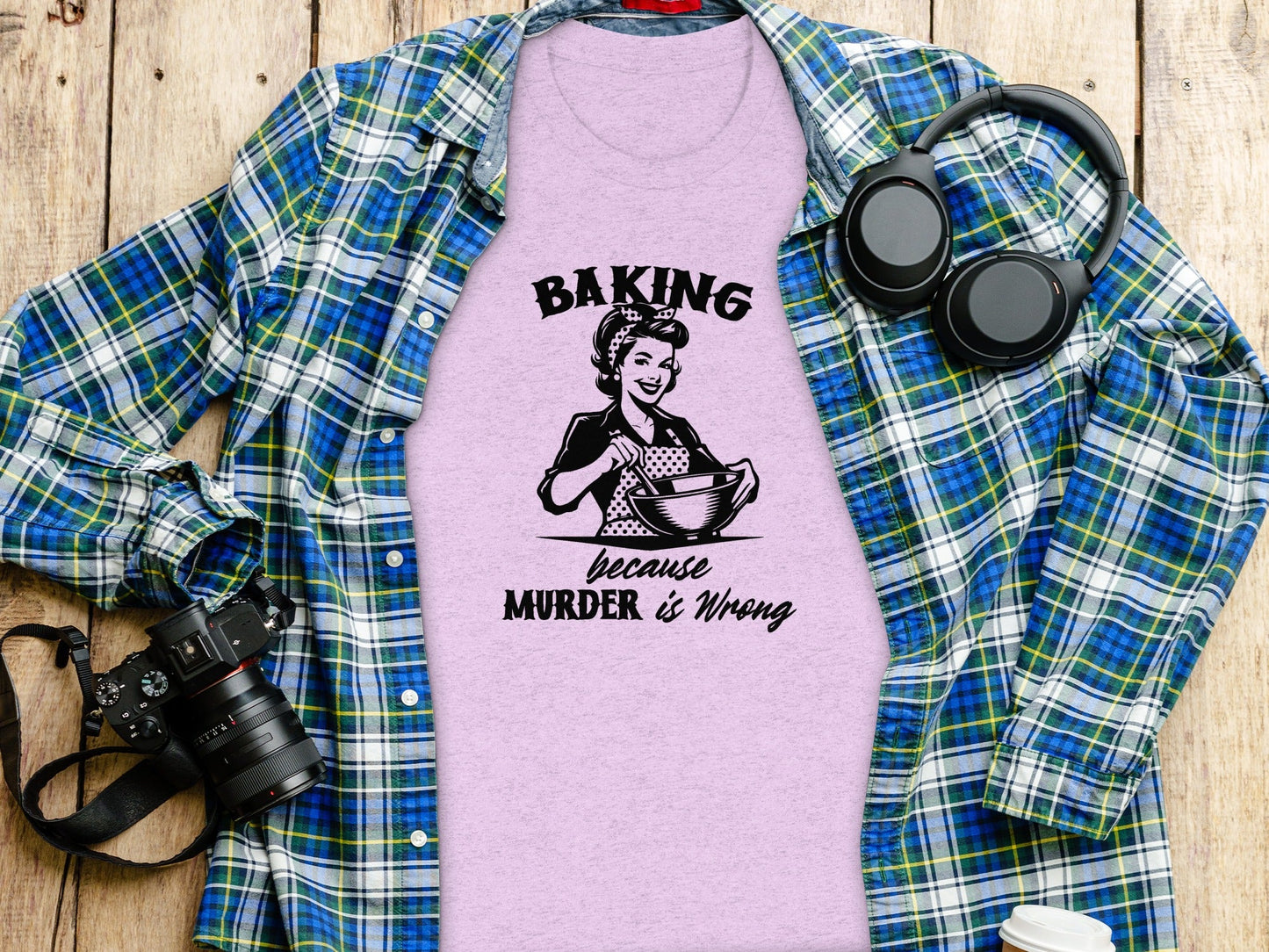 Baking Because Murder is Wrong Kitchen Humor Graphic T-Shirt
