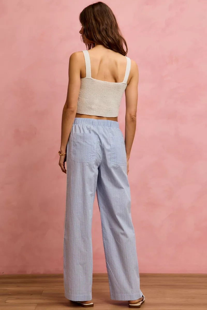 SO ME Wide Check Pants With Side Lace Trim And Piping
