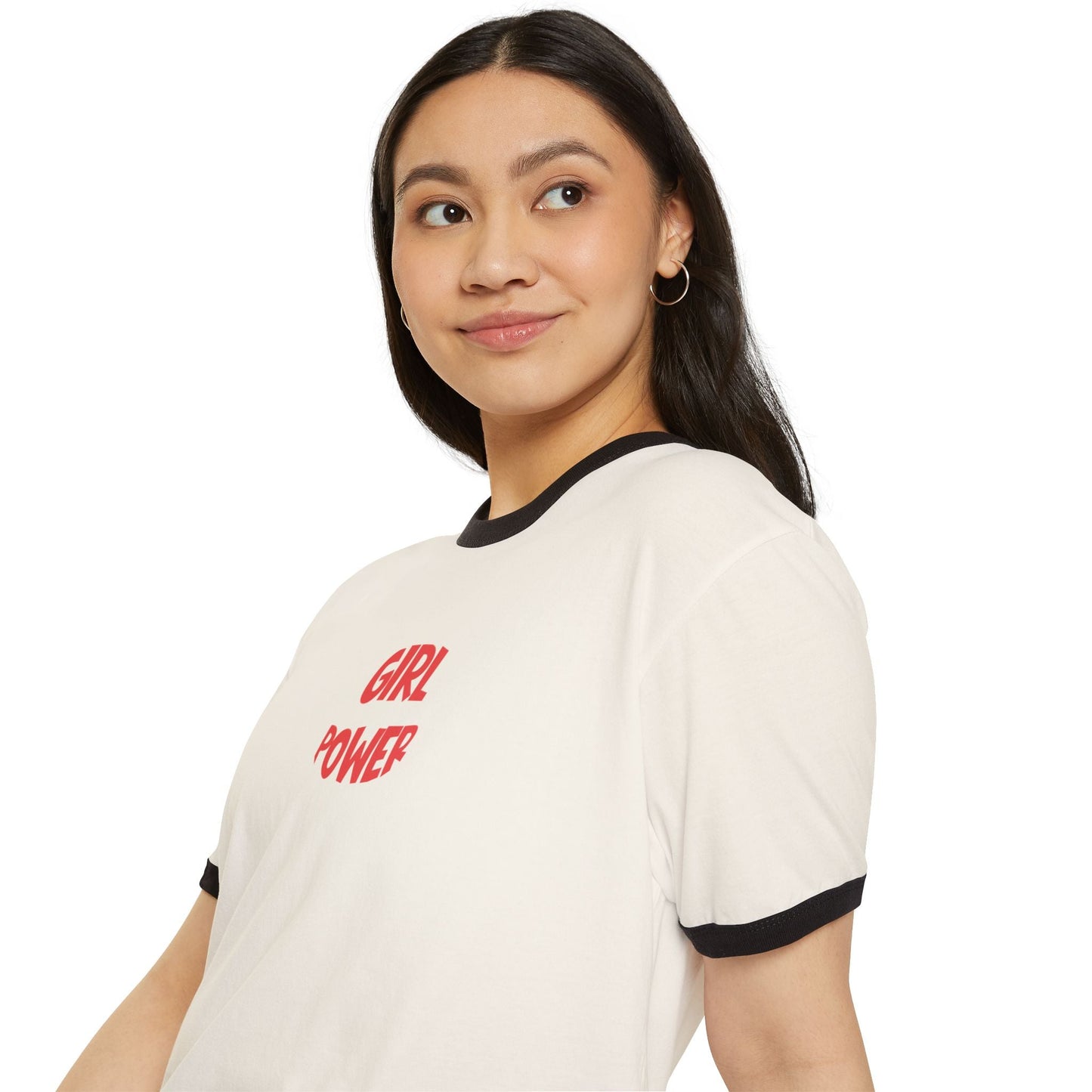 Girl Power Ringer Tee — Retro Feminist Graphic T-Shirt