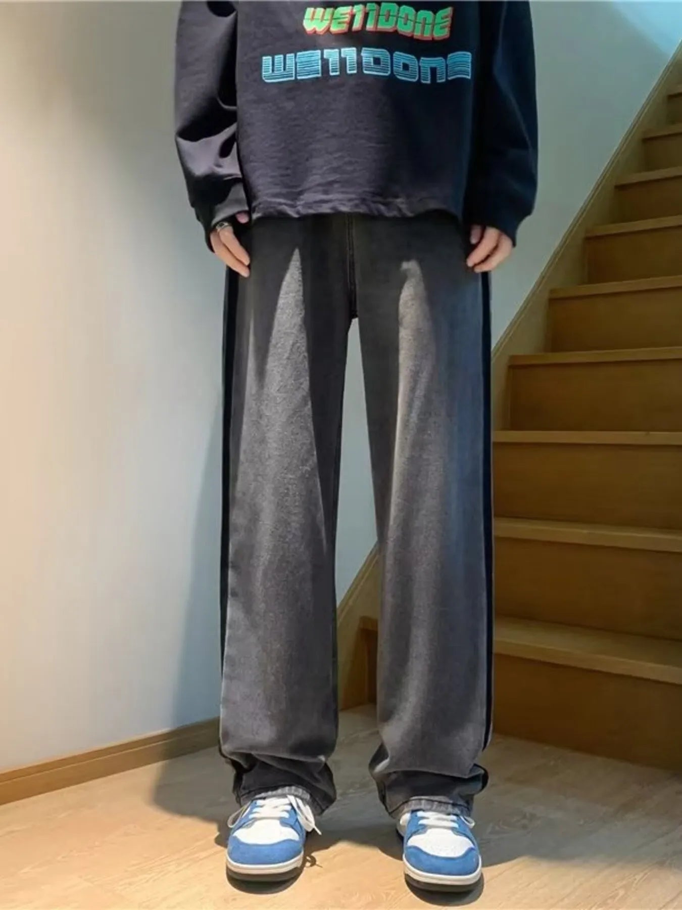 Men's Full Size Side Stripe Loose Fit Jeans Plus Size