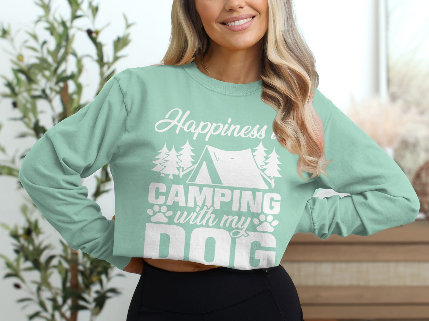 Happiness Is Camping With My Dog Great Outdoor Adventure Long Sleeve T-Shirt