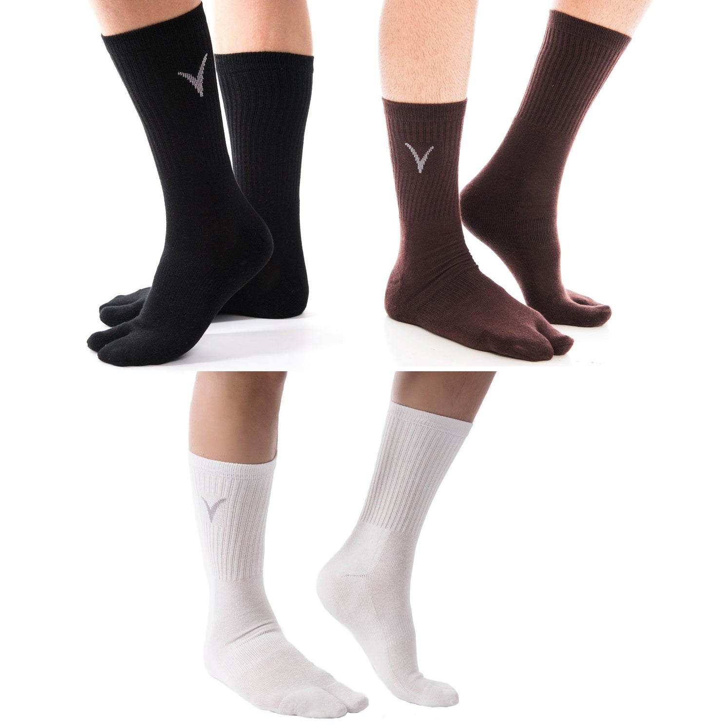 3 Pairs Athletic - V-Toe Flip Flop Tabi Big Toe Crew Sports Or Casual Black Solid Socks