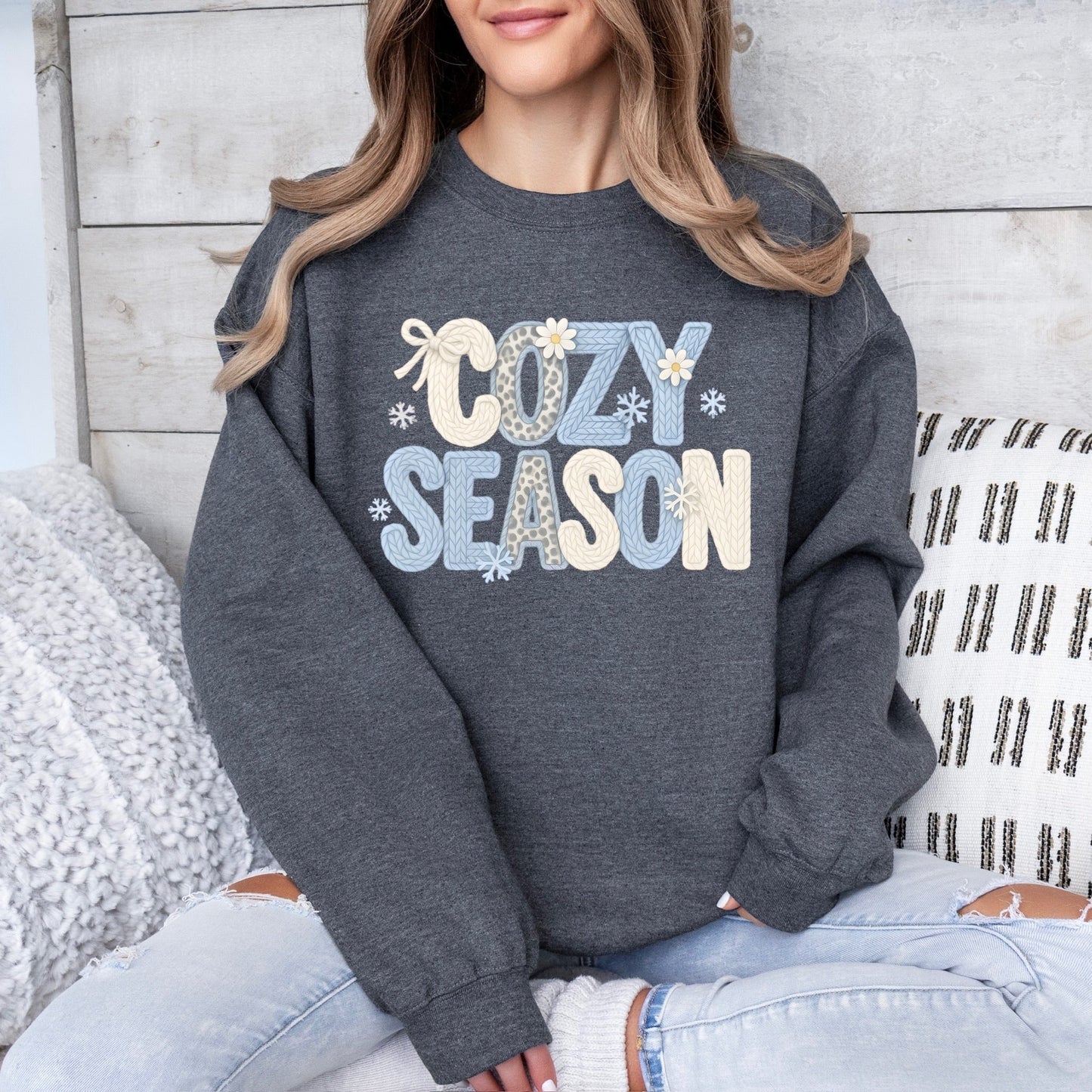 Cozy Season blue clear film screen print