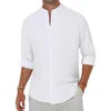 Men's Loose Casual Linen Breathable Solid Color Simple Long Sleeve Shirt Collar Cotton Cardigan