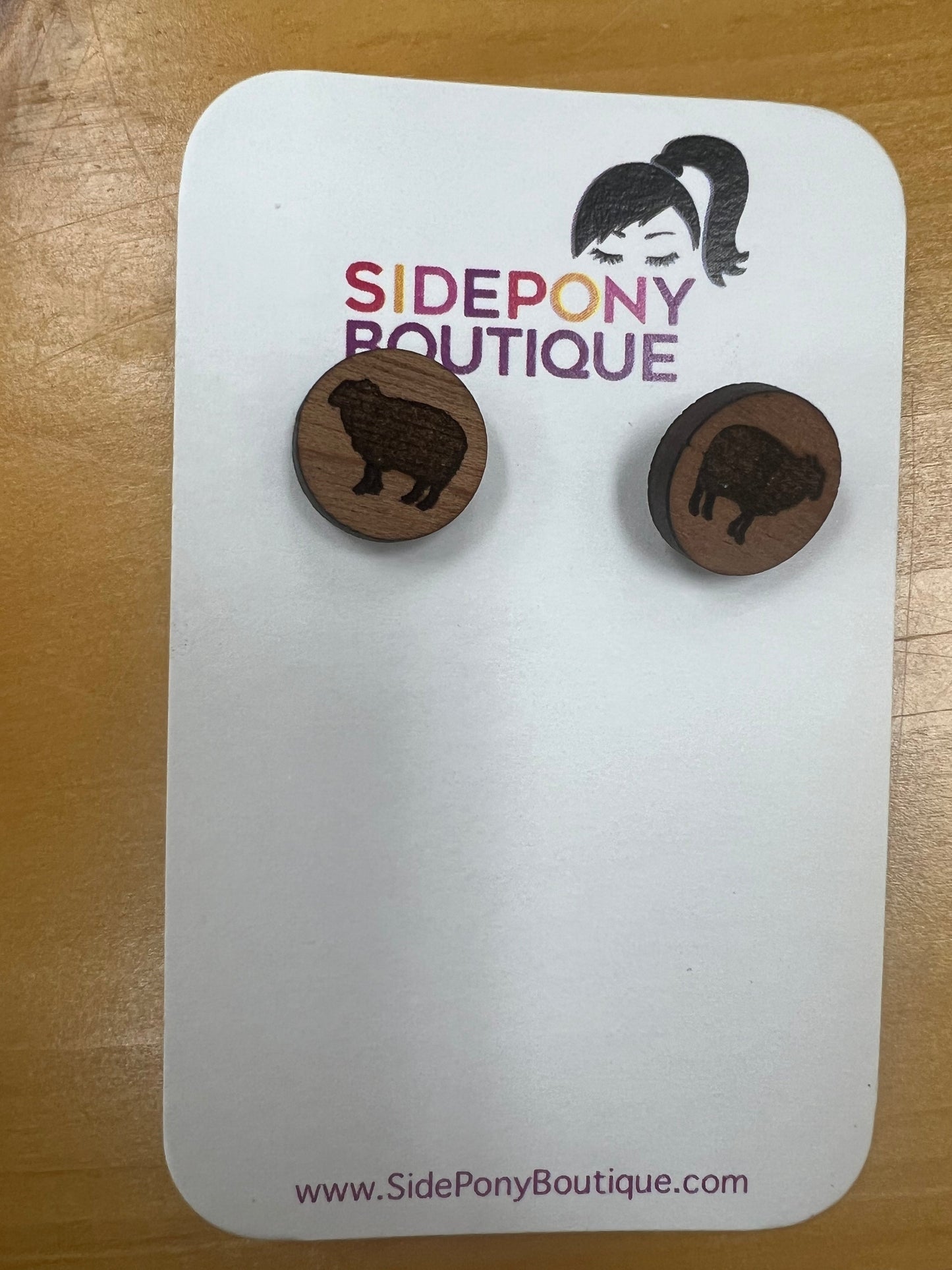 Sheep Wood Stud Earrings