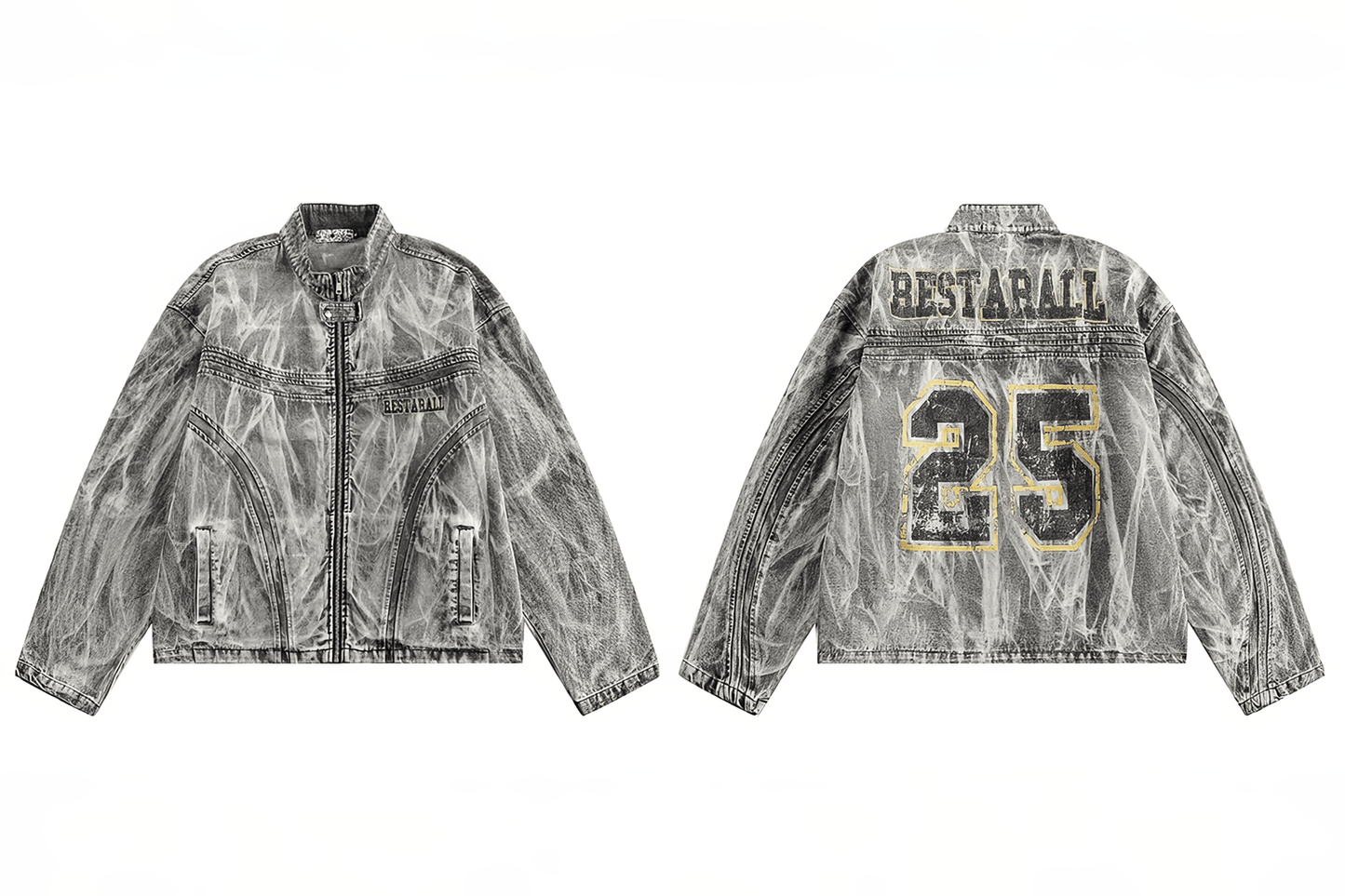 Winter Loose Graffiti Denim Jacket – Distressed & Motorcycle Style