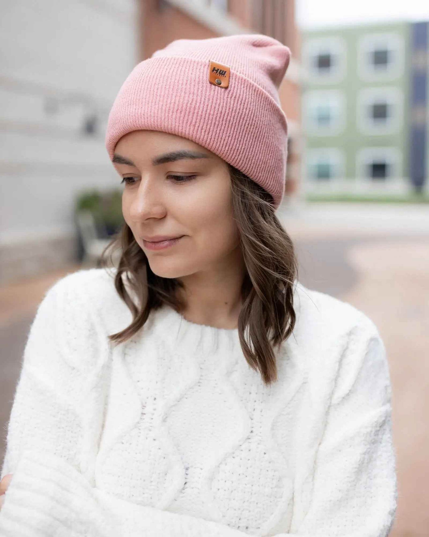 HAAKWEAR H-Stitch Cuffed Beanie - NEW Designed and Made in USA (Patented Design) - Pearl Pink