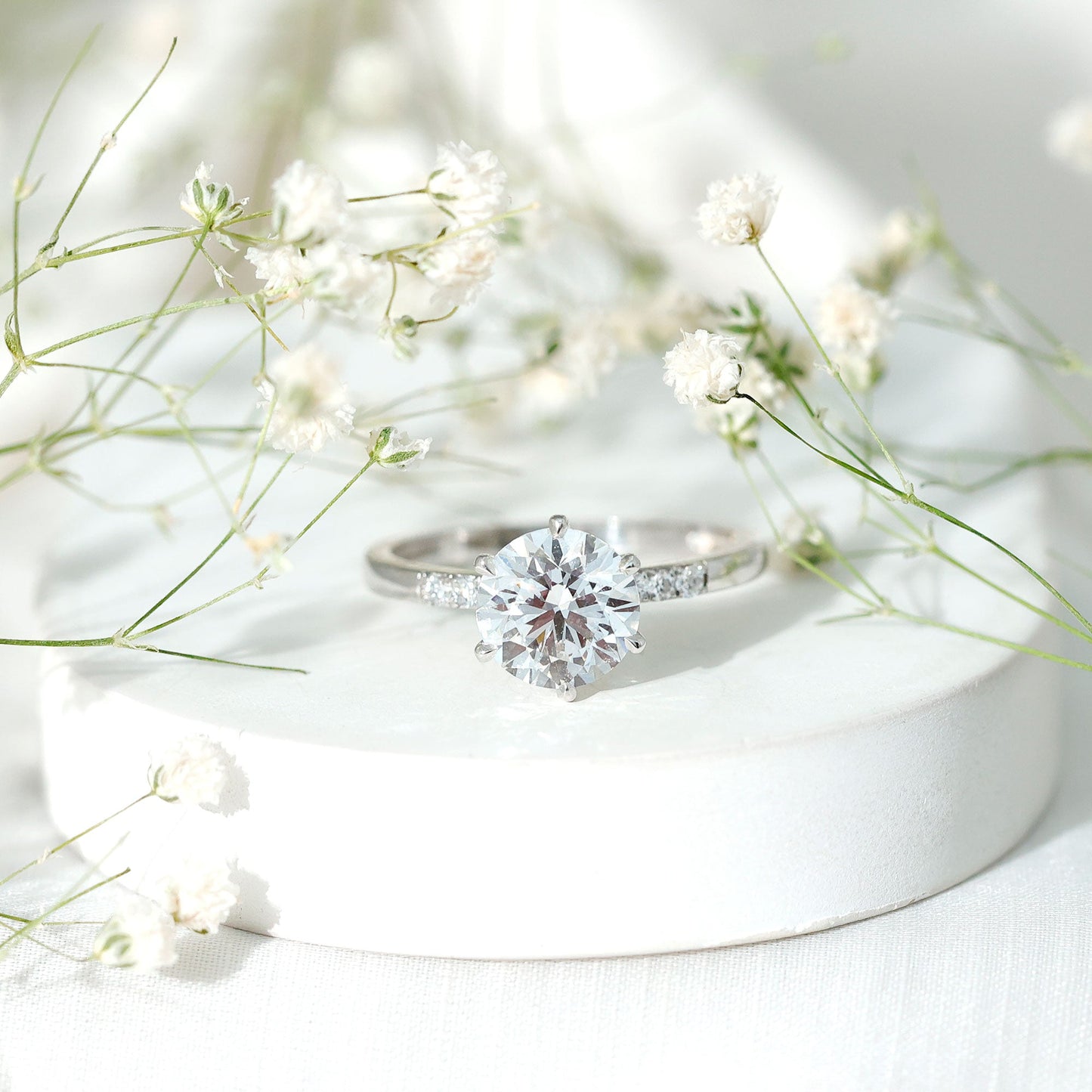 Round Cut 3 Carat Lab Grown Diamond Solitaire Engagement Ring