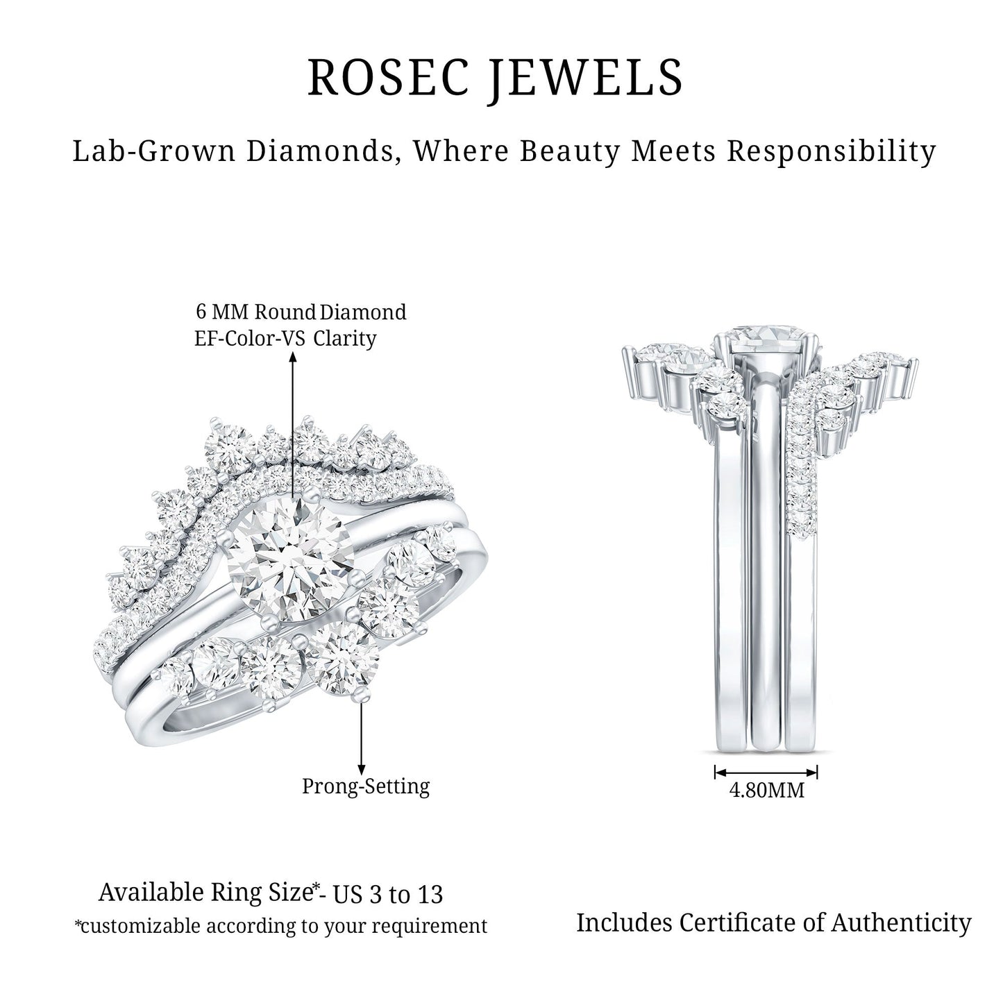Lab Grown Diamond Vintage Bridal Ring Set with 3 Piece