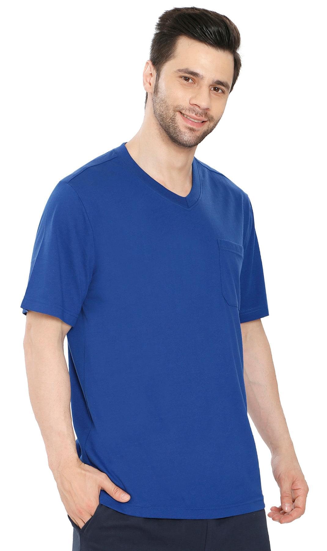 Men's Heavyweight Short Sleeve V-Neck T-Shirt – Relaxed Fit Cotton Blend with Pocket