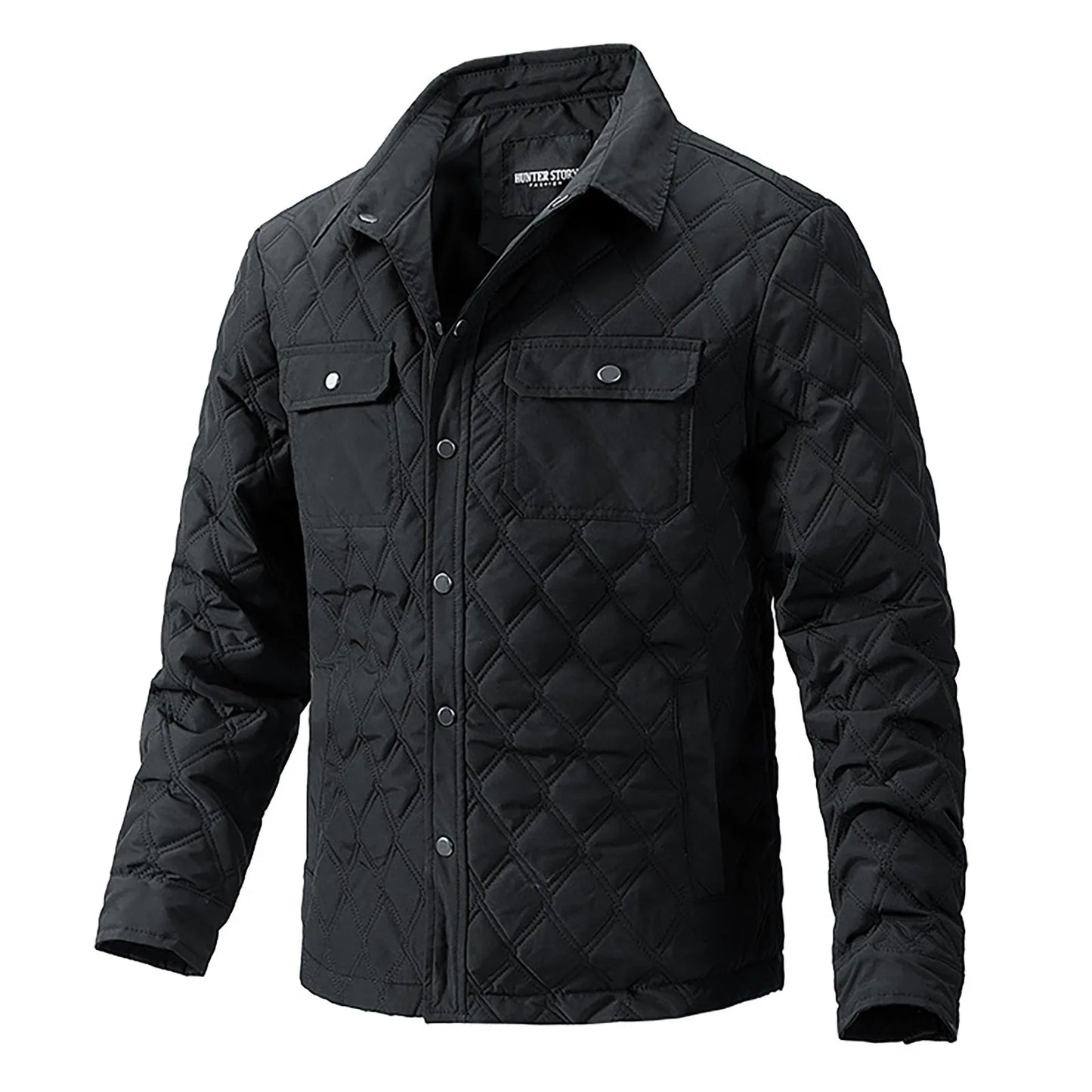 Men's Warm Diamond Plaid Padded Double Pocket Lapel Fleece Fluffy Jacket