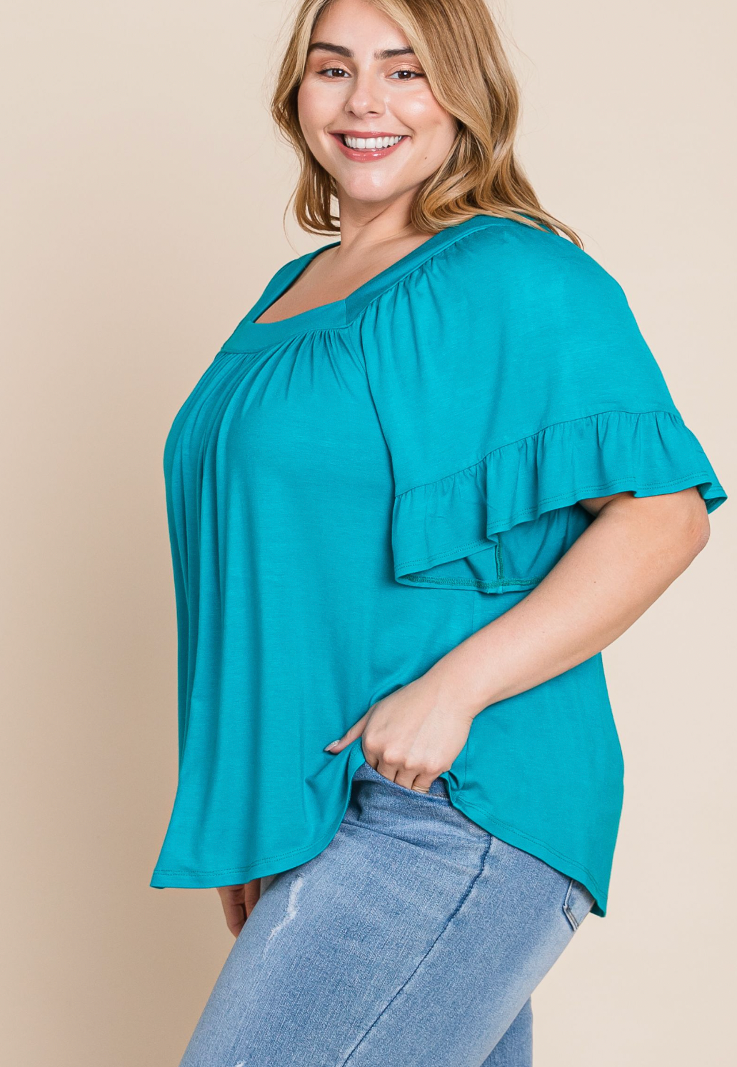 Jade Ruffle Sleeve Jersey Top