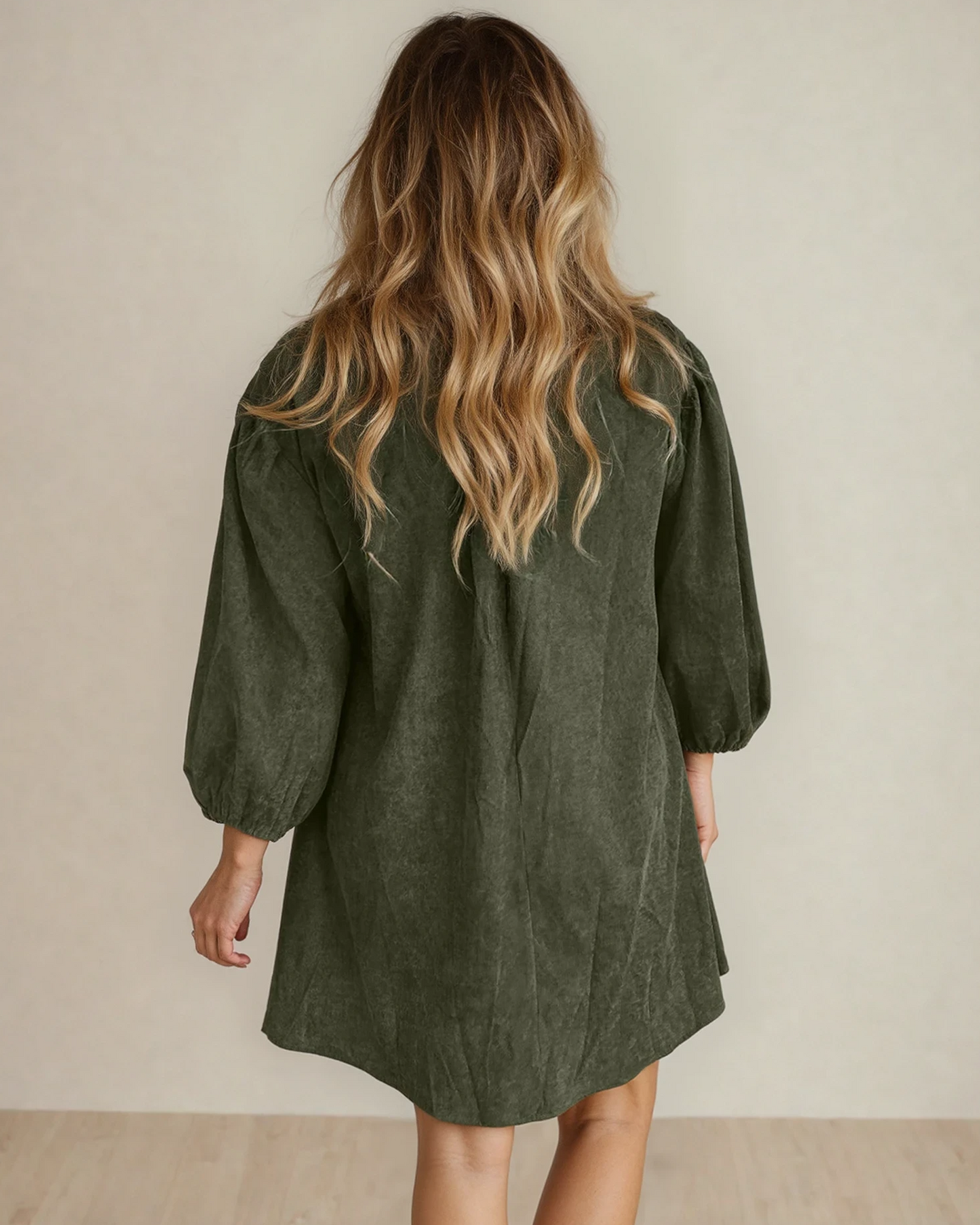 Micah Scallop Detail Pleated Corduroy Mini Dress - Green