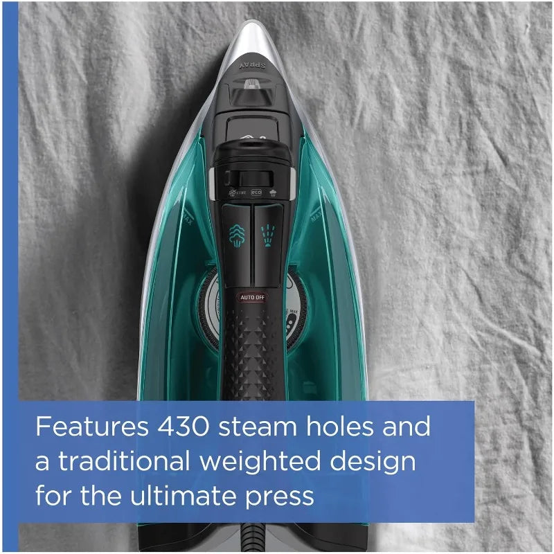 Stainless Steel Soleplate Steam Iron for Clothes, 210 g/min, 400 Microsteam Holes, Cotton, Wool, Poly, Silk, Linen