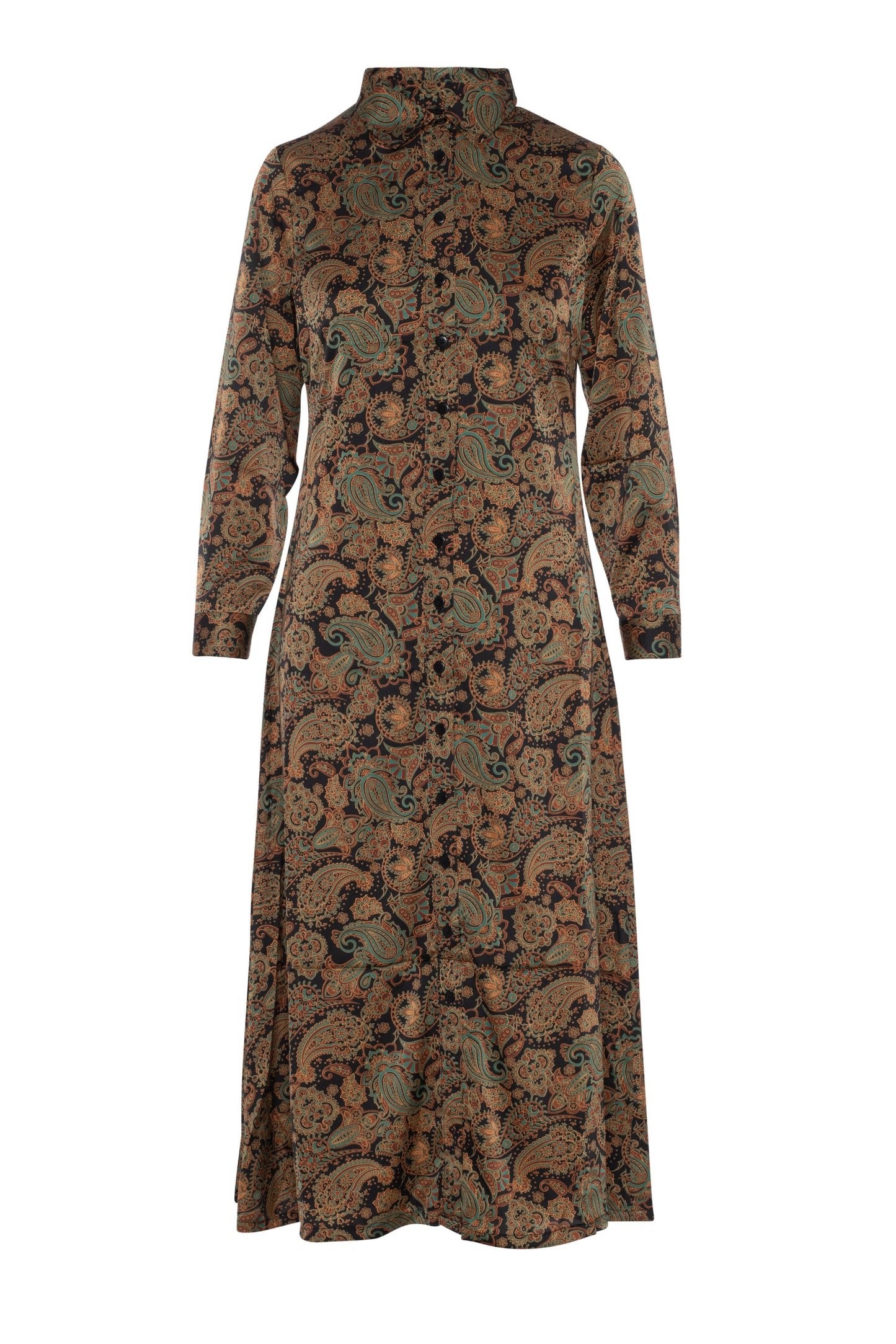 Printed Satin Midi Shirt Dress