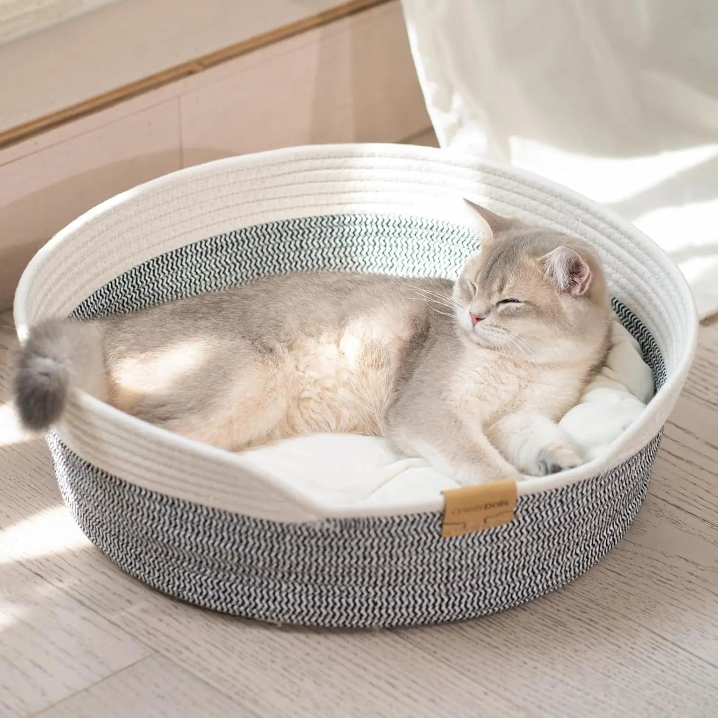 Woven Cat & Small Dog Bed Basket Cushion 18.5in Washable in 3 Colors