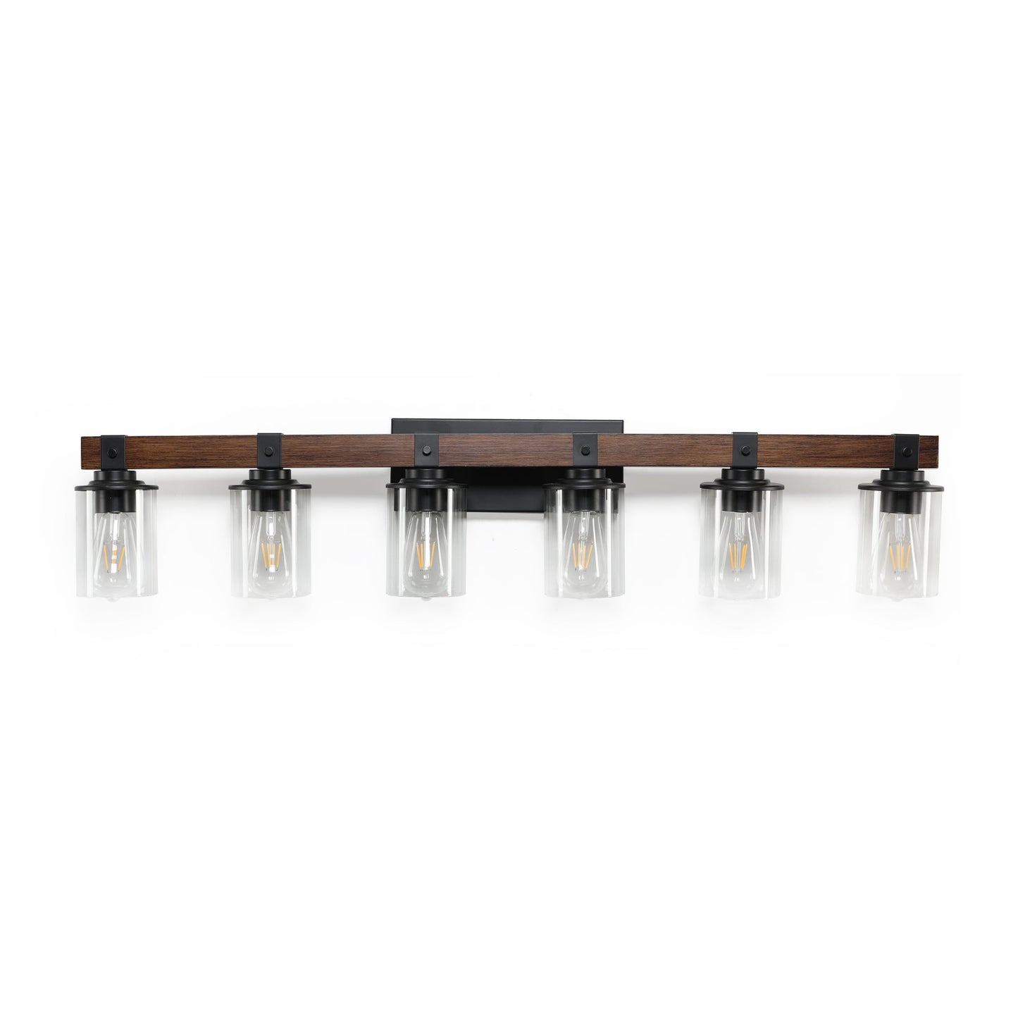 42" Rustic 6-Light Wall Sconce with Glass and Wood Accent
