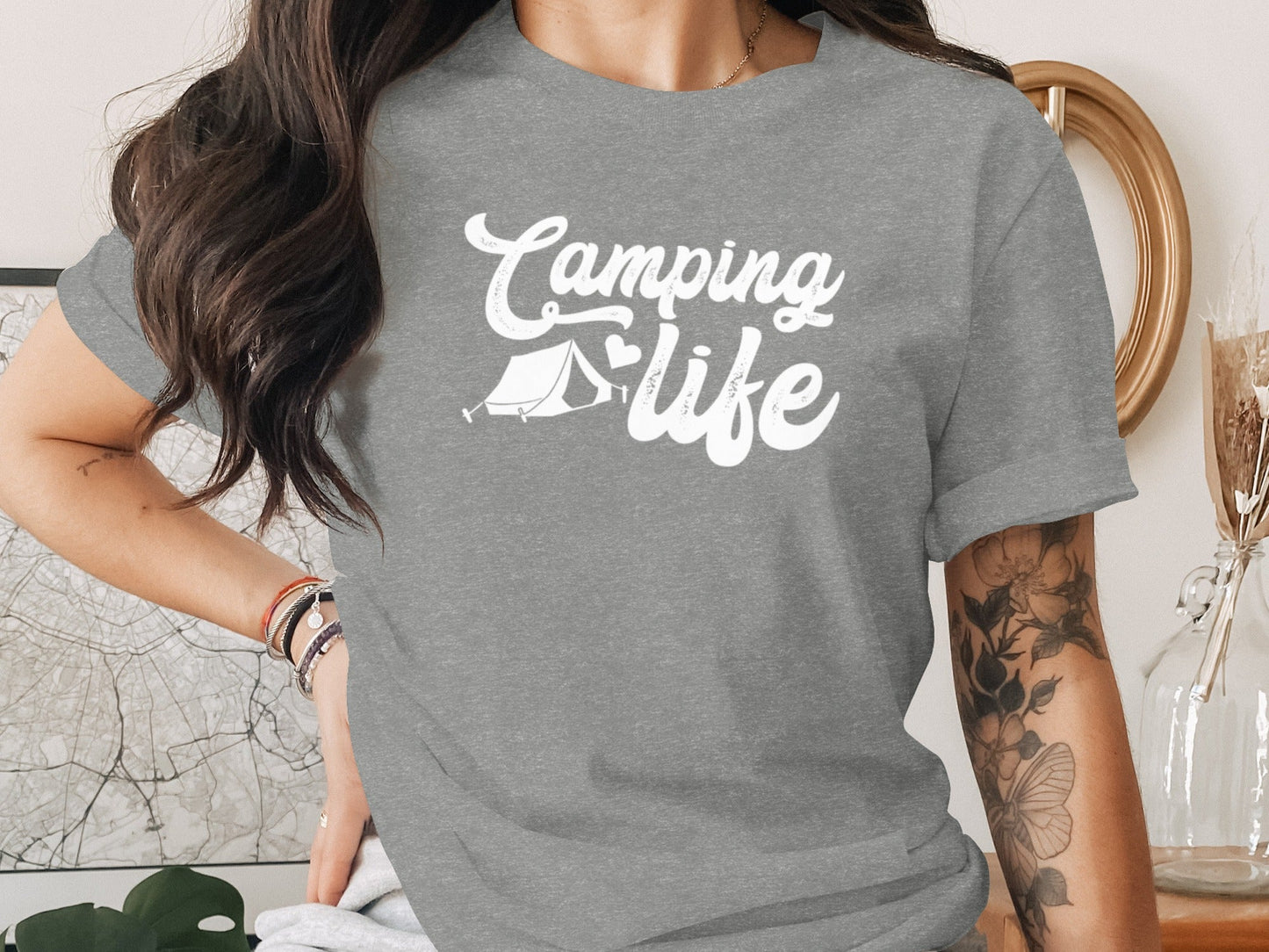 Camping Is Life With Tent And Heart Design T-Shirt