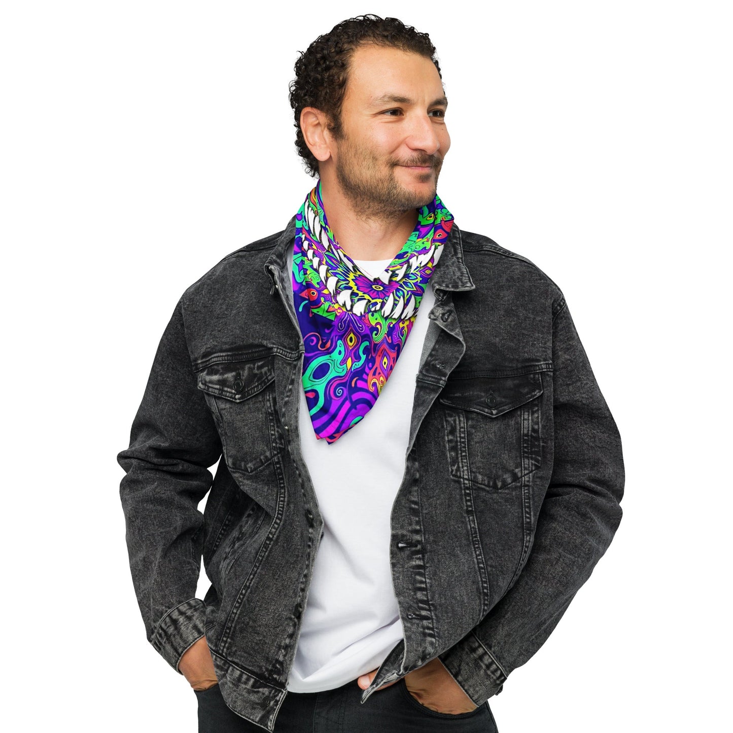 Psychedelic Fangs Rave Bandana Reversable Face Mask for Music Festivals