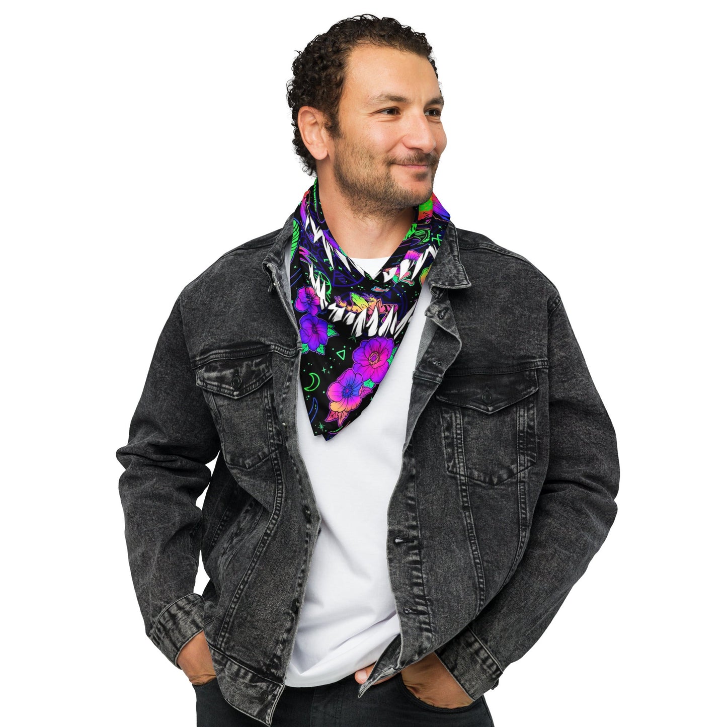 Psychedelic Fangs Rave Bandana Reversible Dust Face Mask for Music Festivals