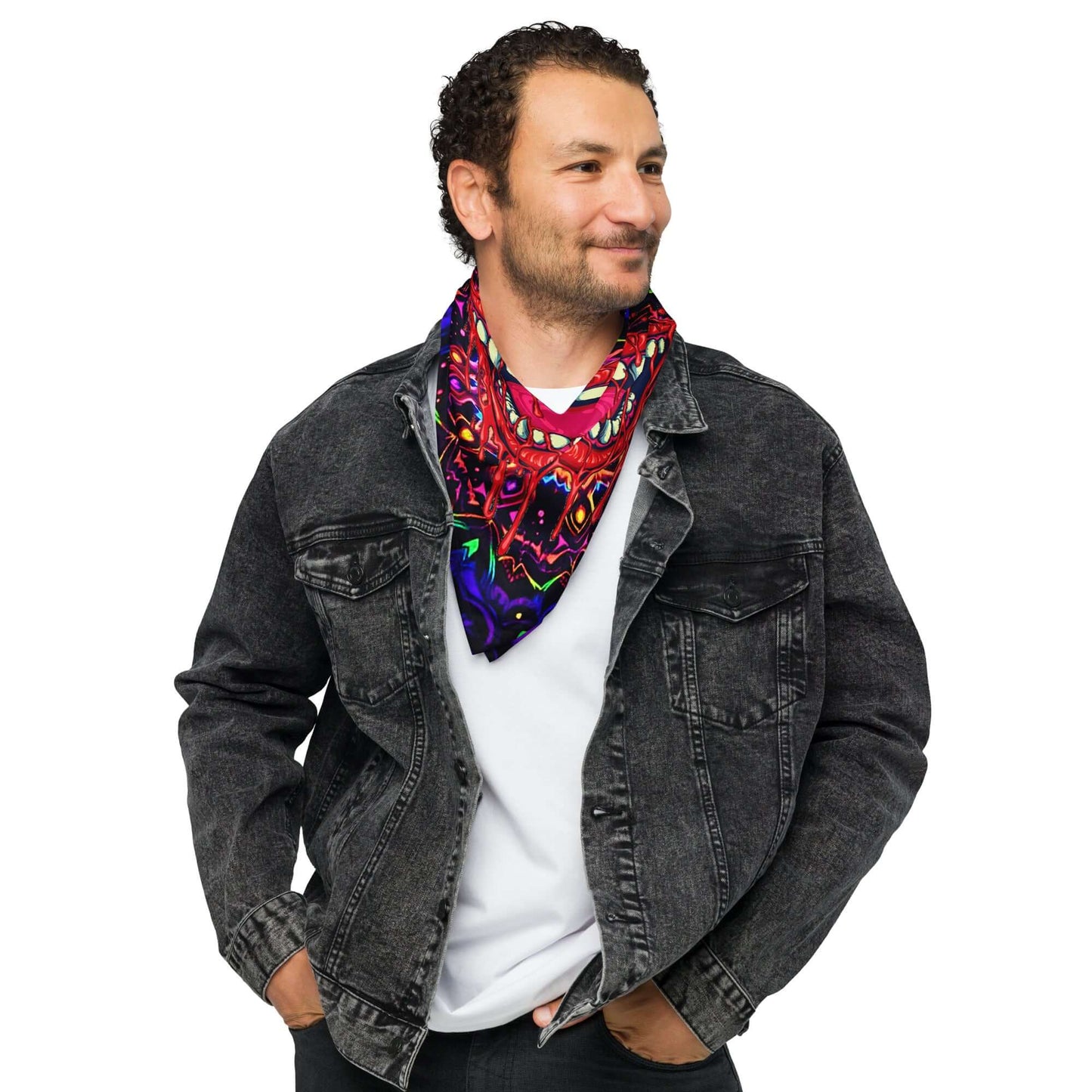 Psychedelic Crazy Mouth Rave Bandana Reversible Face Dust Mask for Music Festivals
