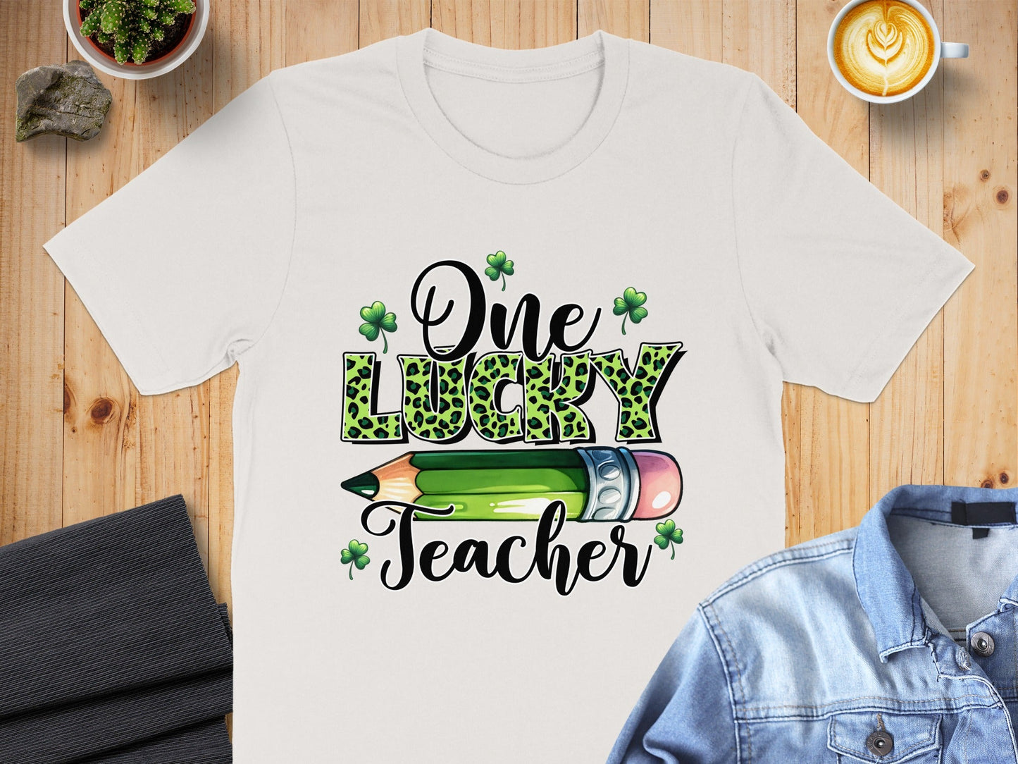 One Lucky Teacher With Pencil Illustration Design T-Shirt