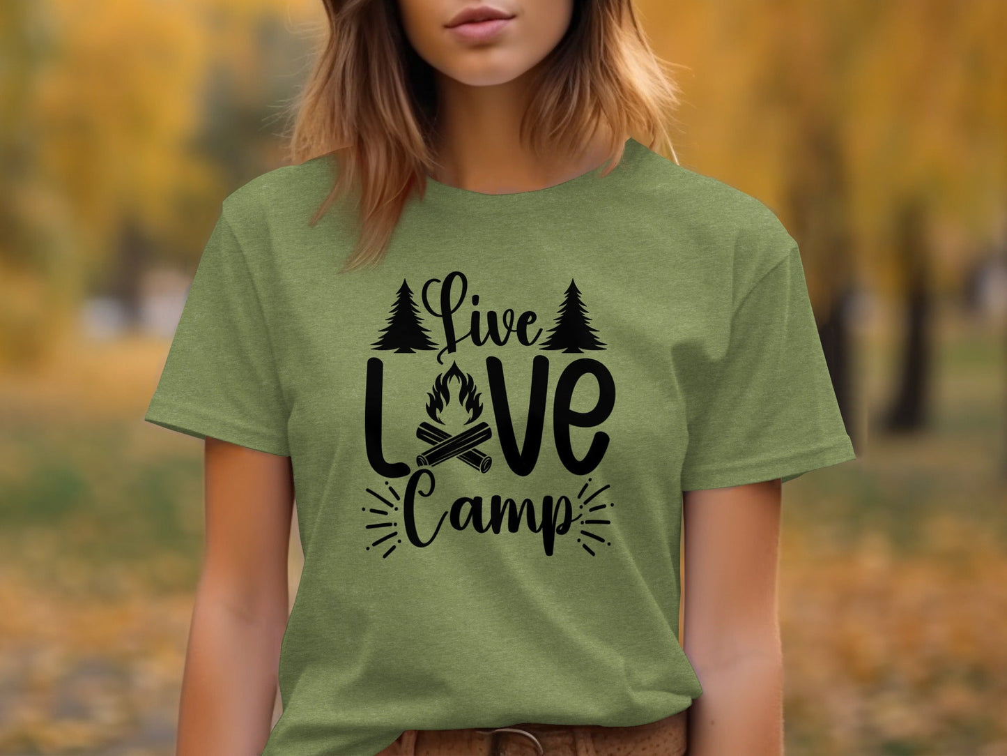 Live Love Camp with Campfire and Trees Graphic T-Shirt