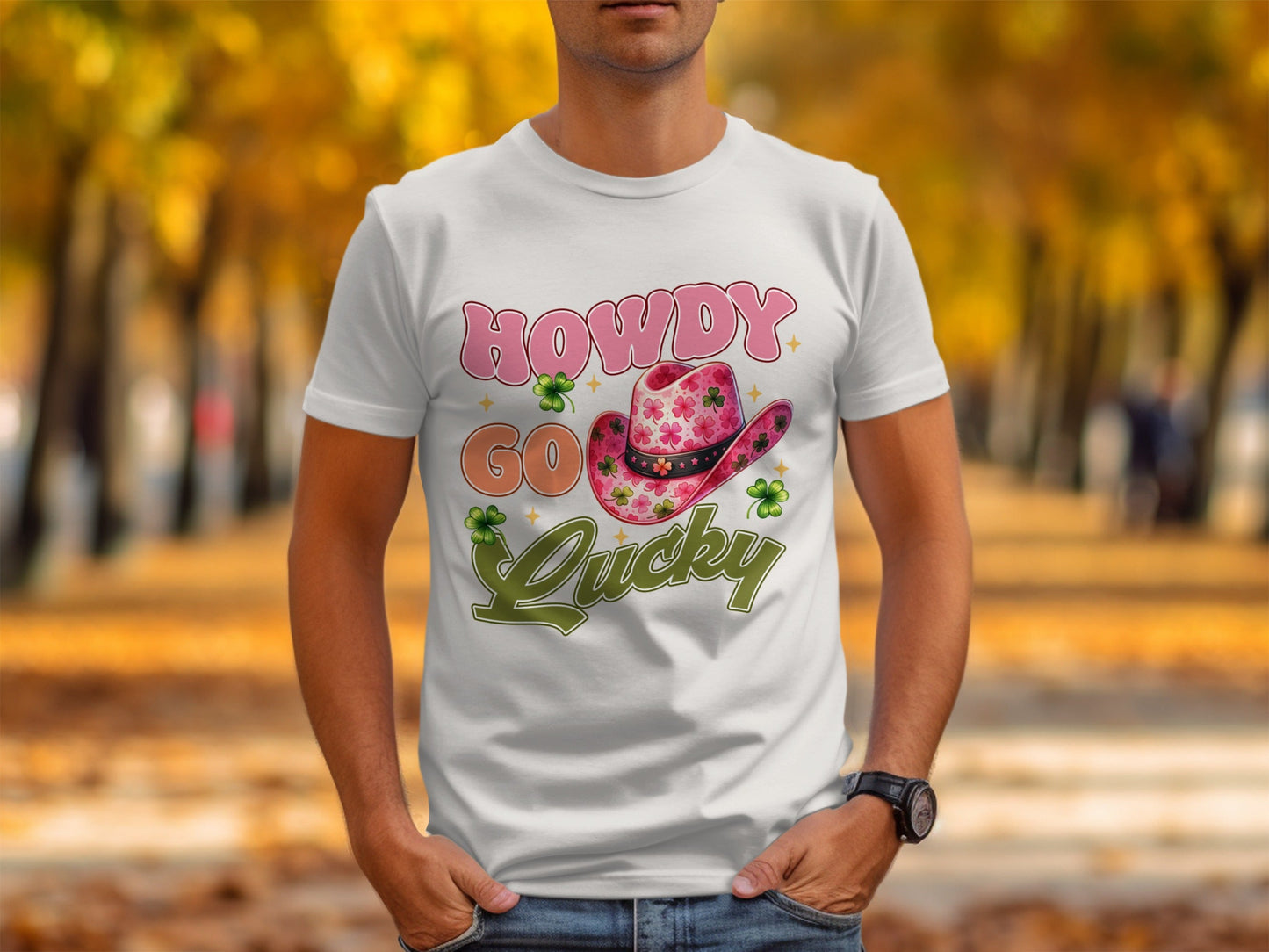 Howdy Go Lucky T-Shirts, St Patricks Day, Cowboy Hat, Shamrock, Good Luck, Festive Apparel, Lucky Shirt, Irish Pride