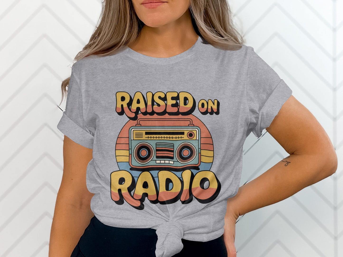 Raised on Radio Retro Boombox Graphic Design T-Shirt