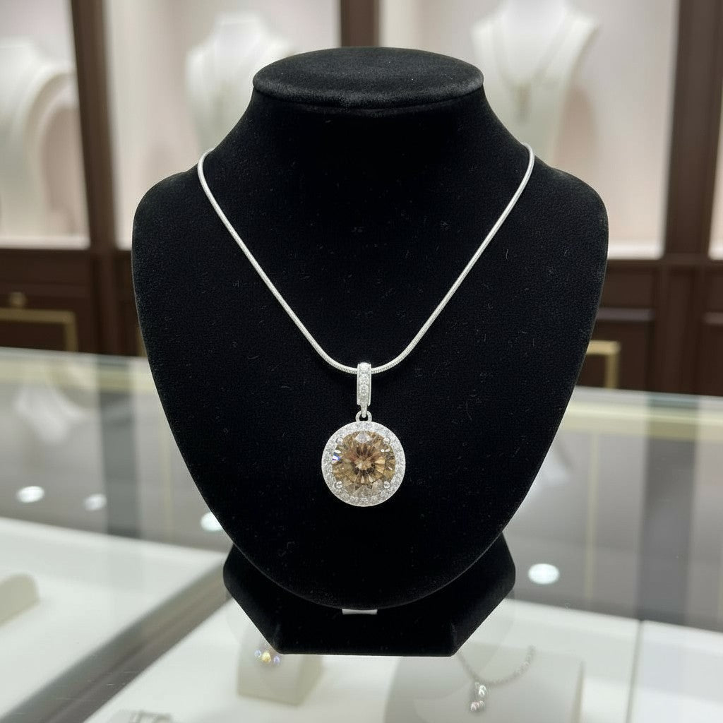 Circle of Life Pendant with Halo<br>Round Portuguese Cut • 7mm