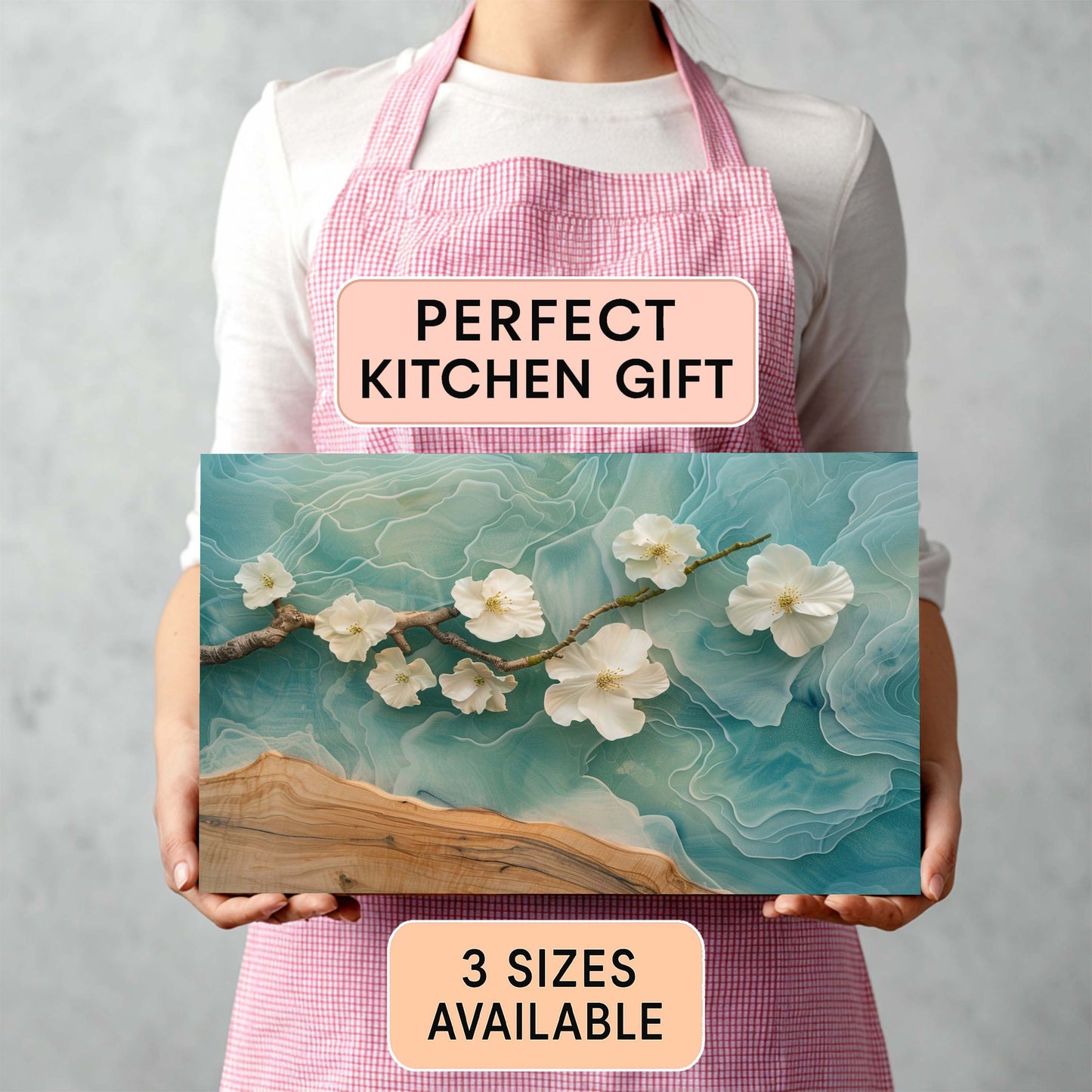Tempered Glass Cutting Board – Glass Kitchen Board with Floral Epoxy Wave Design