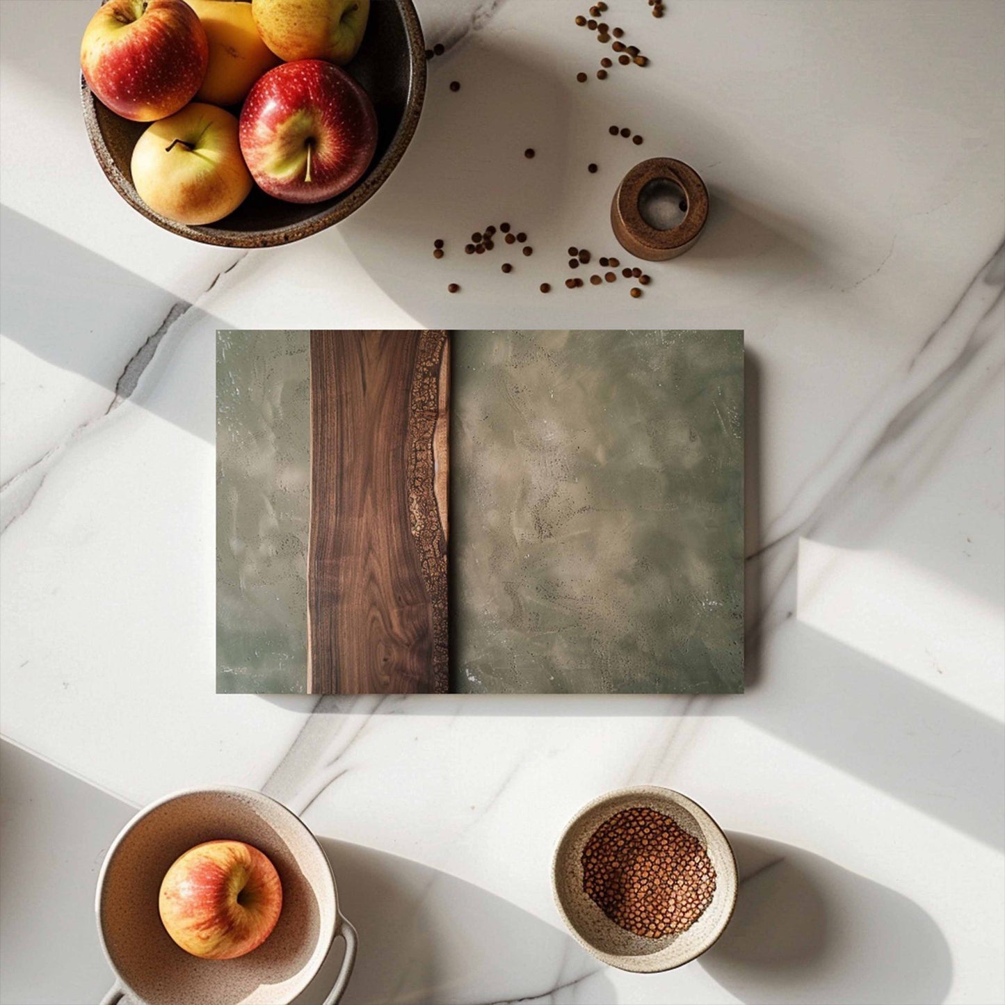 Tempered Glass Cutting Board with Realistic Wood Grain and Ornamental Detail